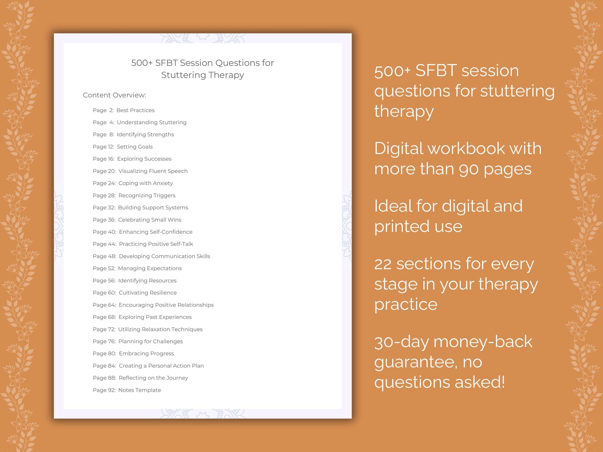 Stuttering Solution-Focused Brief Therapy (SFBT) Therapist Worksheets
