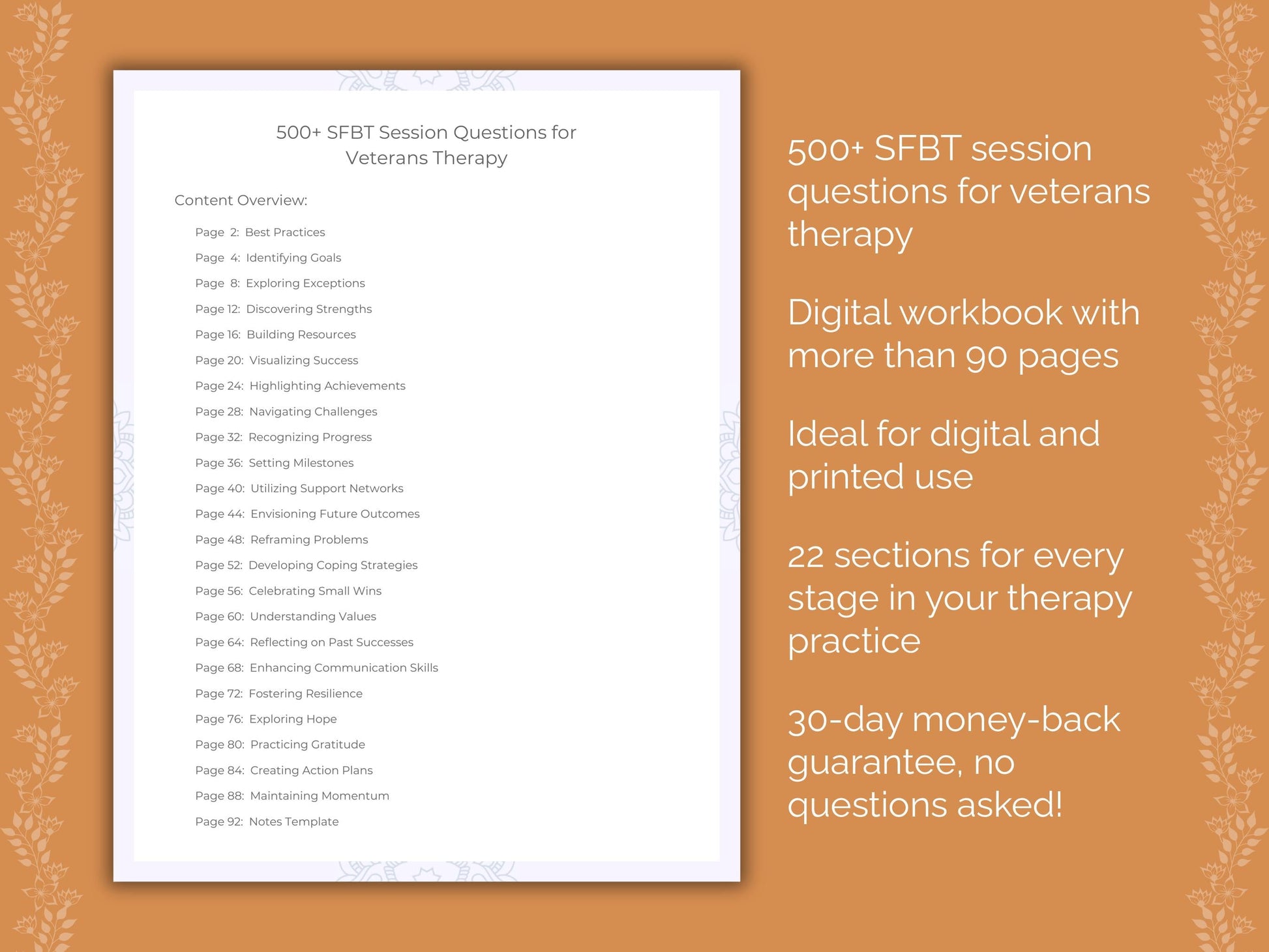 Veterans Solution-Focused Brief Therapy (SFBT) Therapist Worksheets