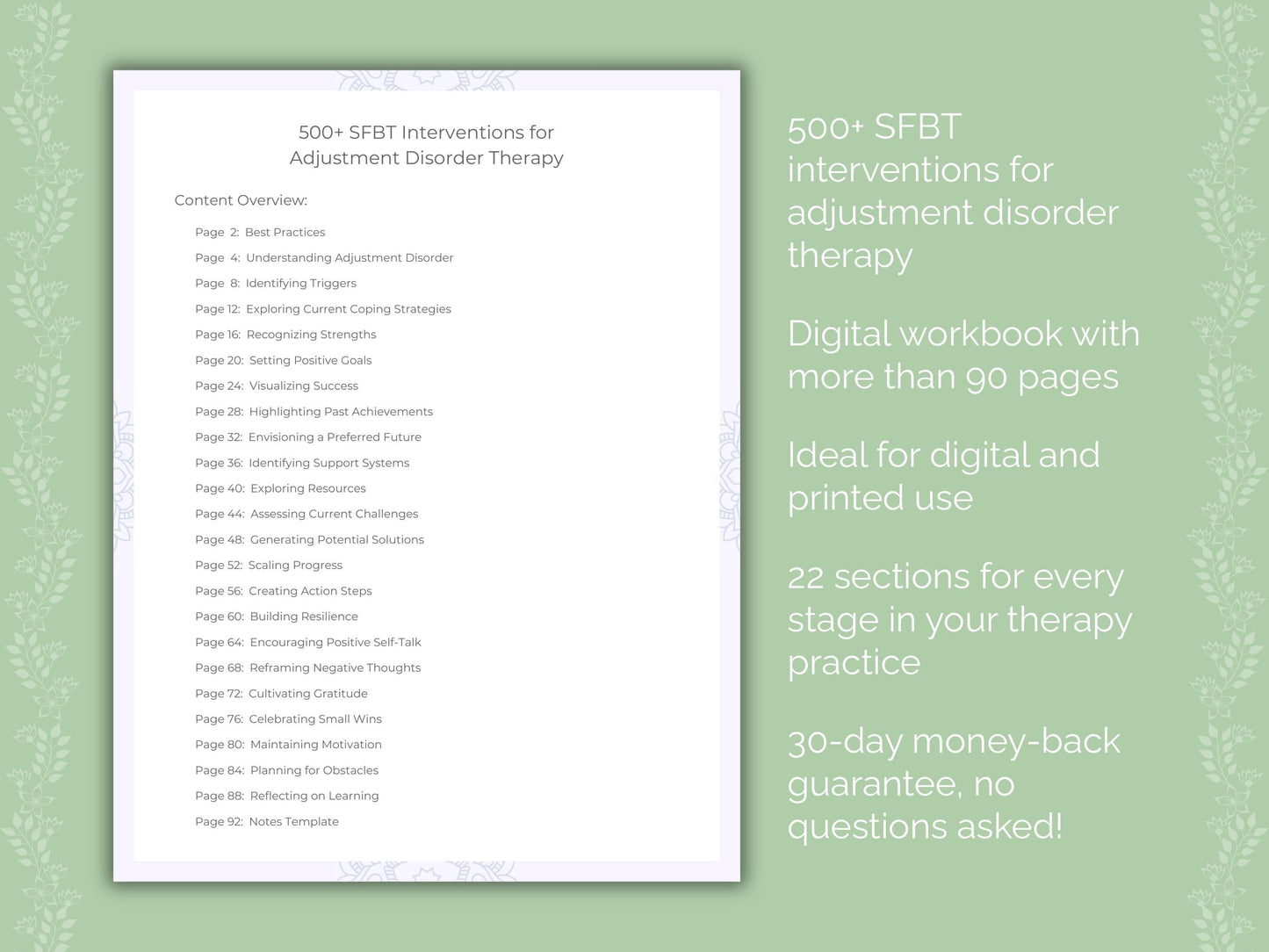 Adjustment Disorder Solution-Focused Brief Therapy (SFBT) Therapist Worksheets