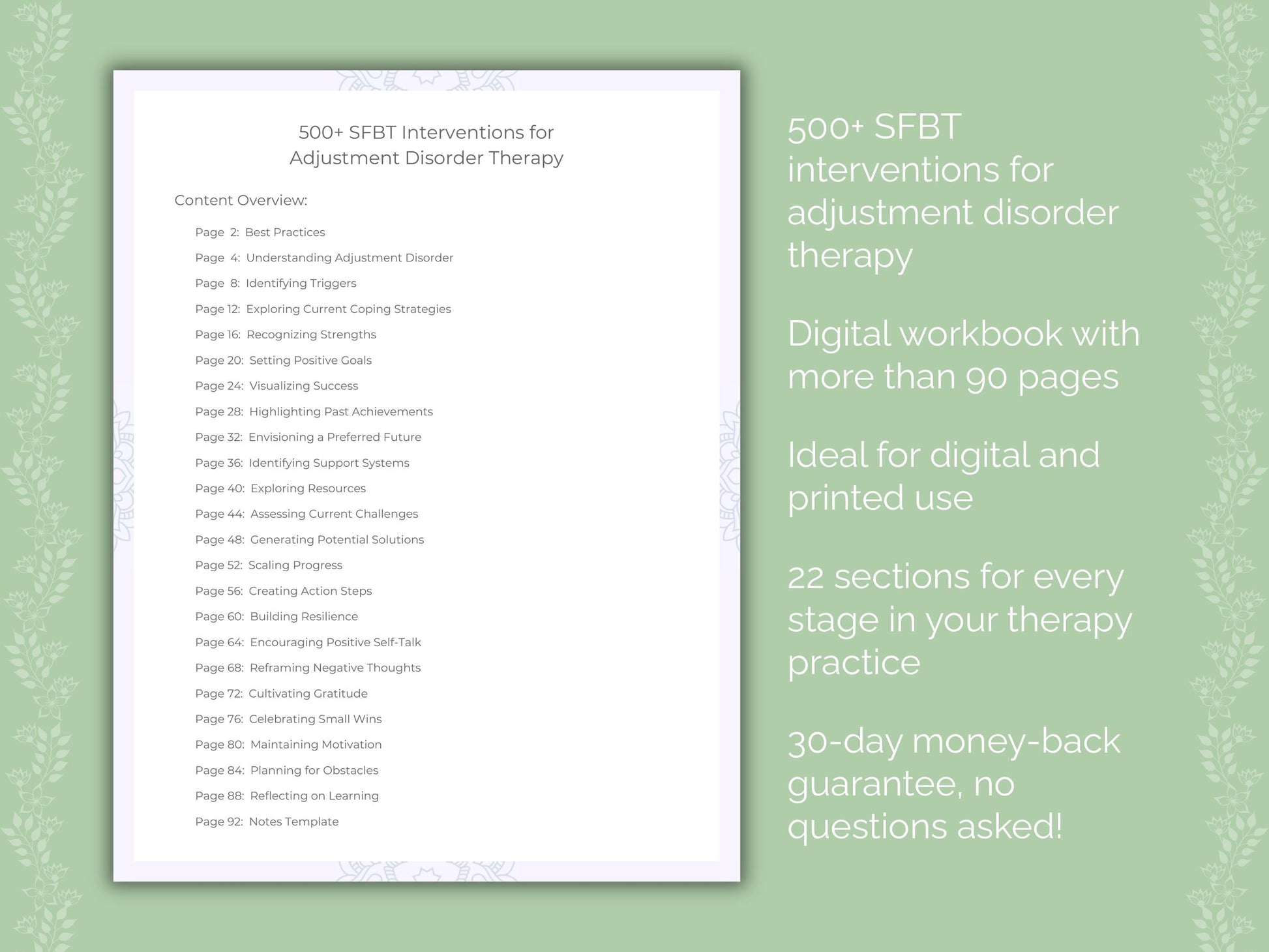 Adjustment Disorder Solution-Focused Brief Therapy (SFBT) Therapist Worksheets