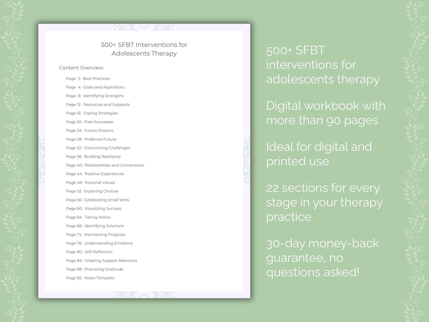 Adolescents Solution-Focused Brief Therapy (SFBT) Therapist Worksheets