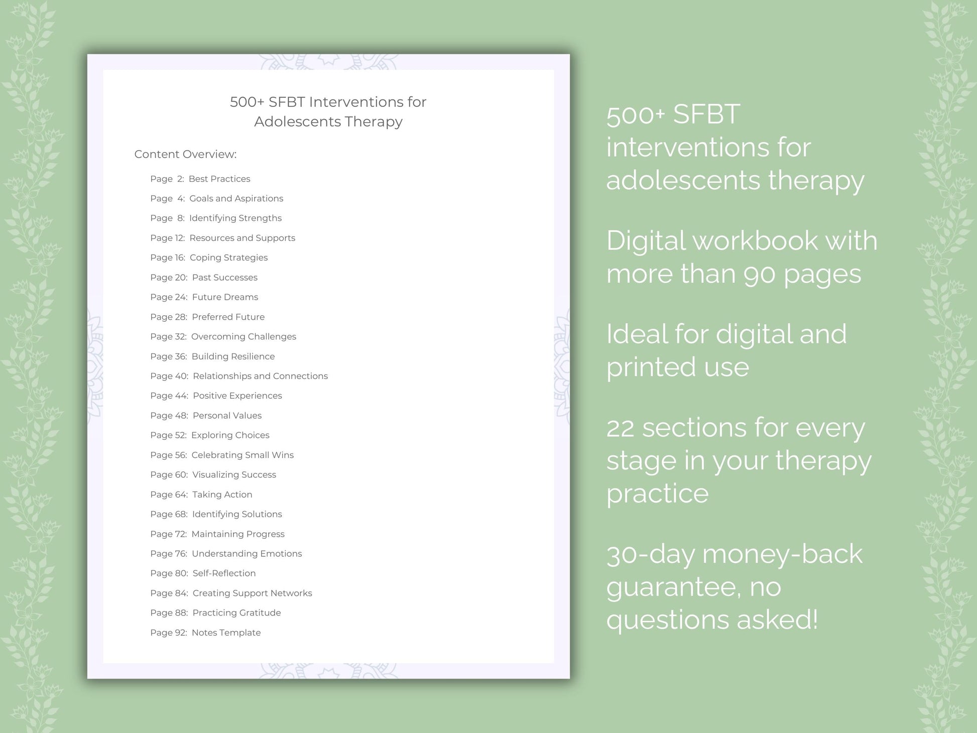 Adolescents Solution-Focused Brief Therapy (SFBT) Therapist Worksheets