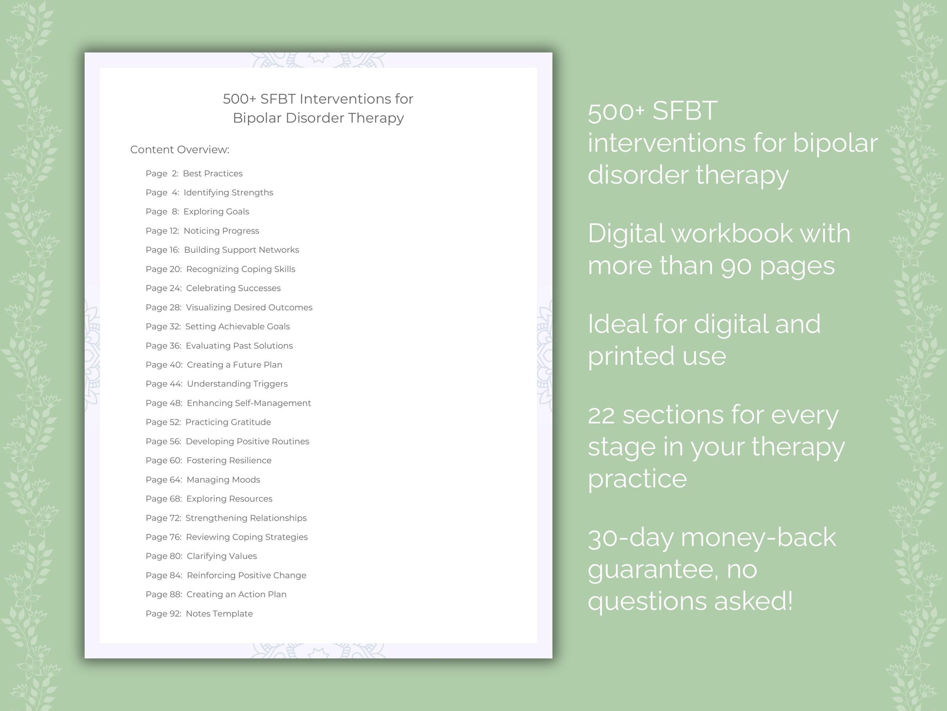 Bipolar Disorder Solution-Focused Brief Therapy (SFBT) Therapist Worksheets