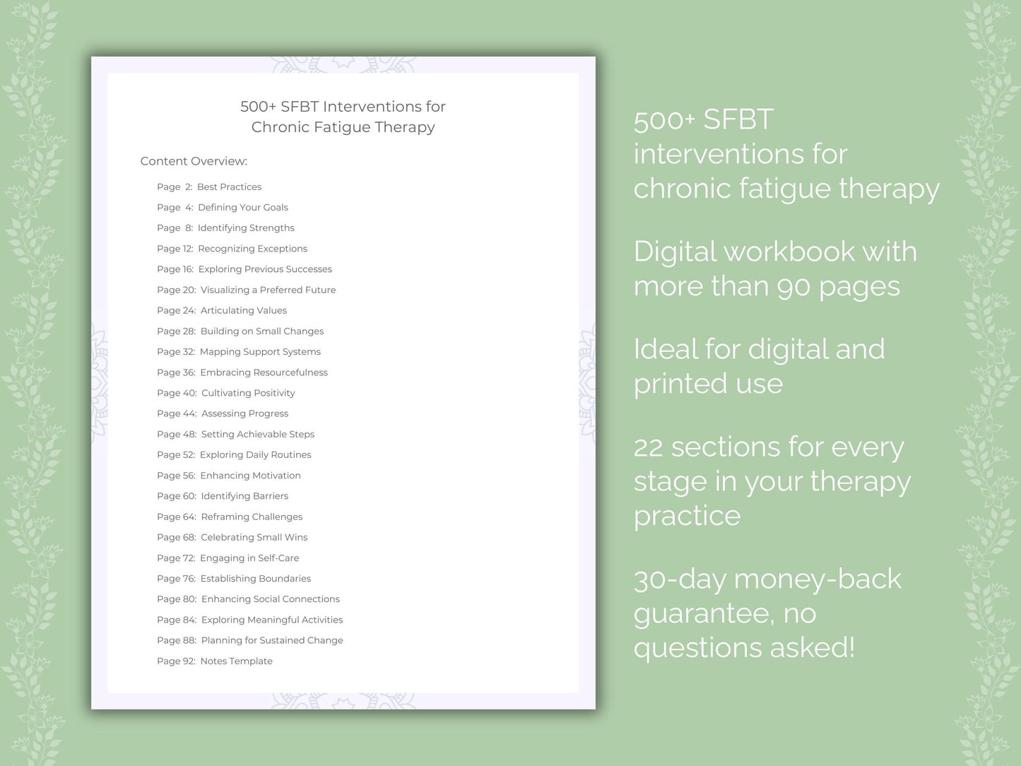 Chronic Fatigue Solution-Focused Brief Therapy (SFBT) Therapist Worksheets