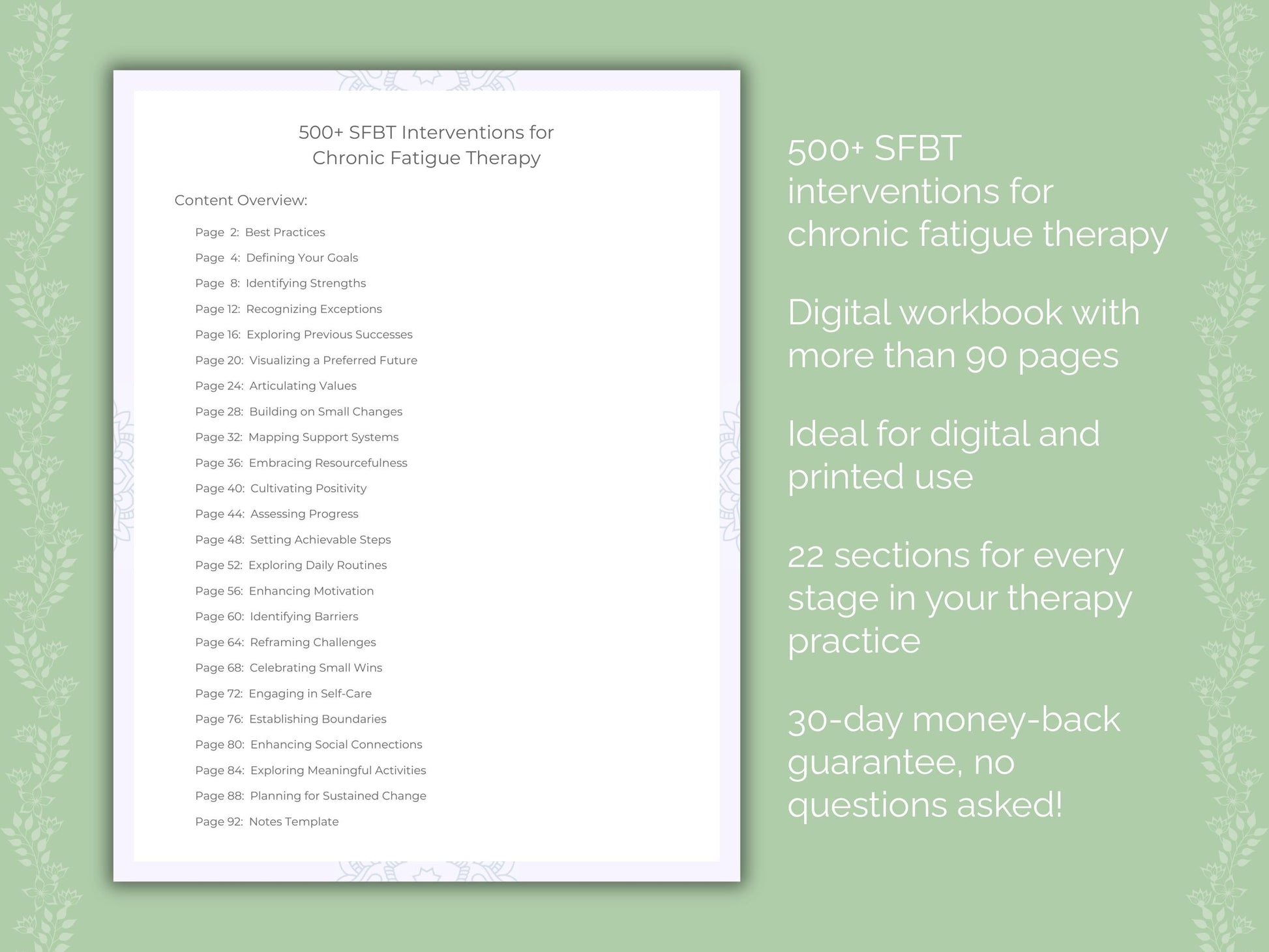 Chronic Fatigue Solution-Focused Brief Therapy (SFBT) Therapist Worksheets