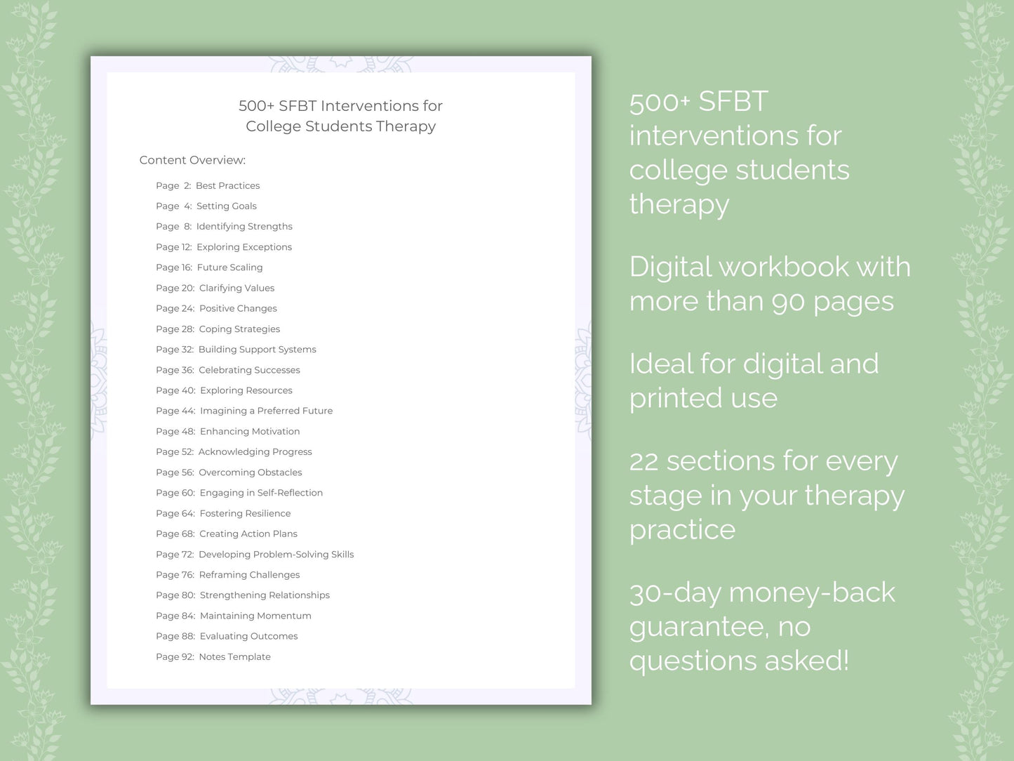 College Students Solution-Focused Brief Therapy (SFBT) Therapist Worksheets