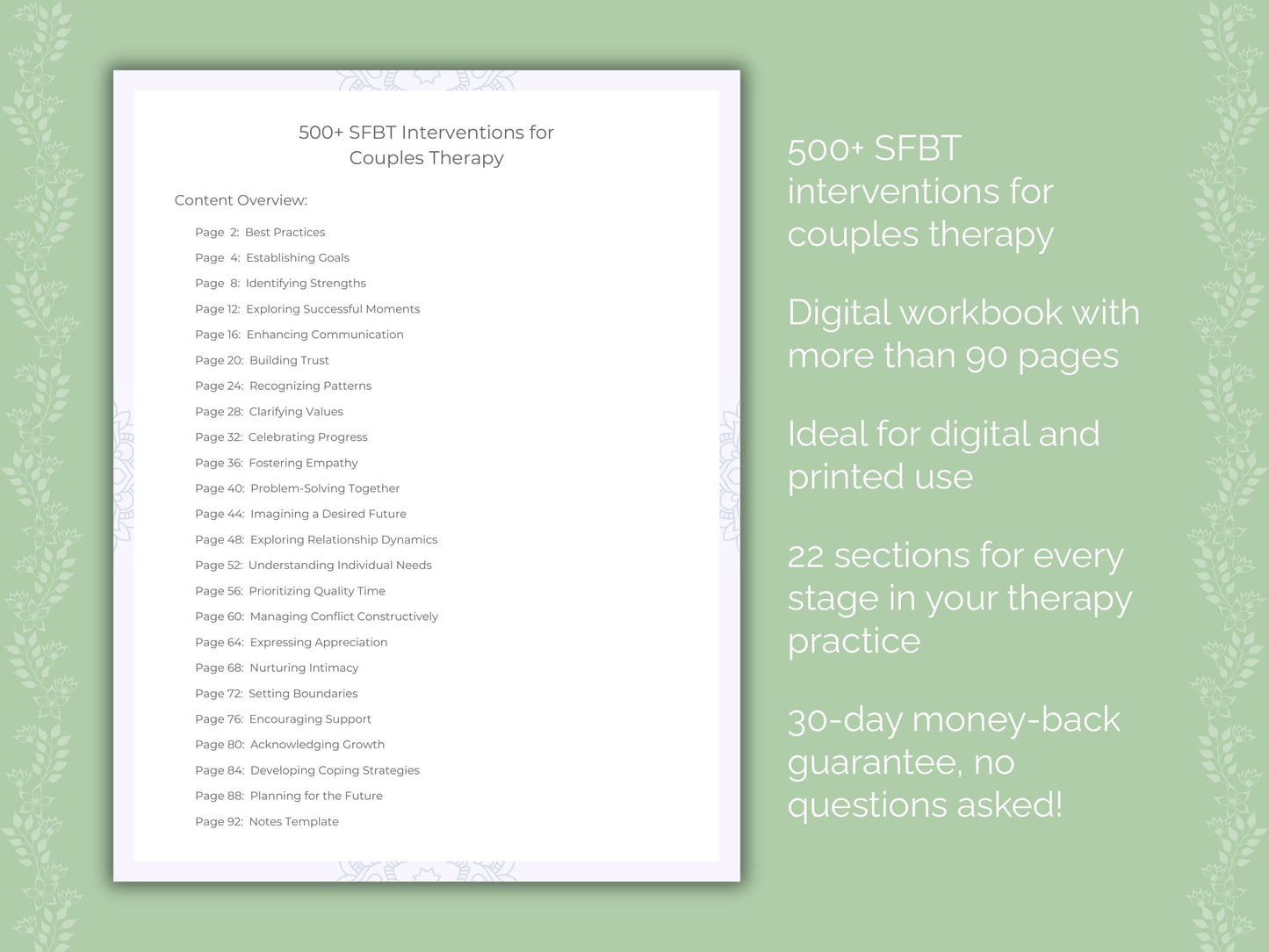 Couples Solution-Focused Brief Therapy (SFBT) Therapist Worksheets