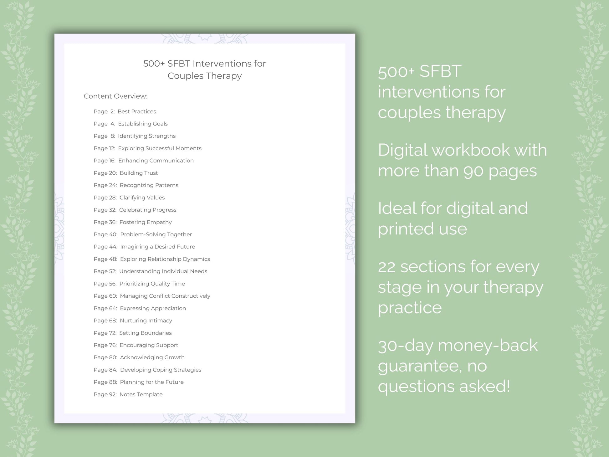Couples Solution-Focused Brief Therapy (SFBT) Therapist Worksheets
