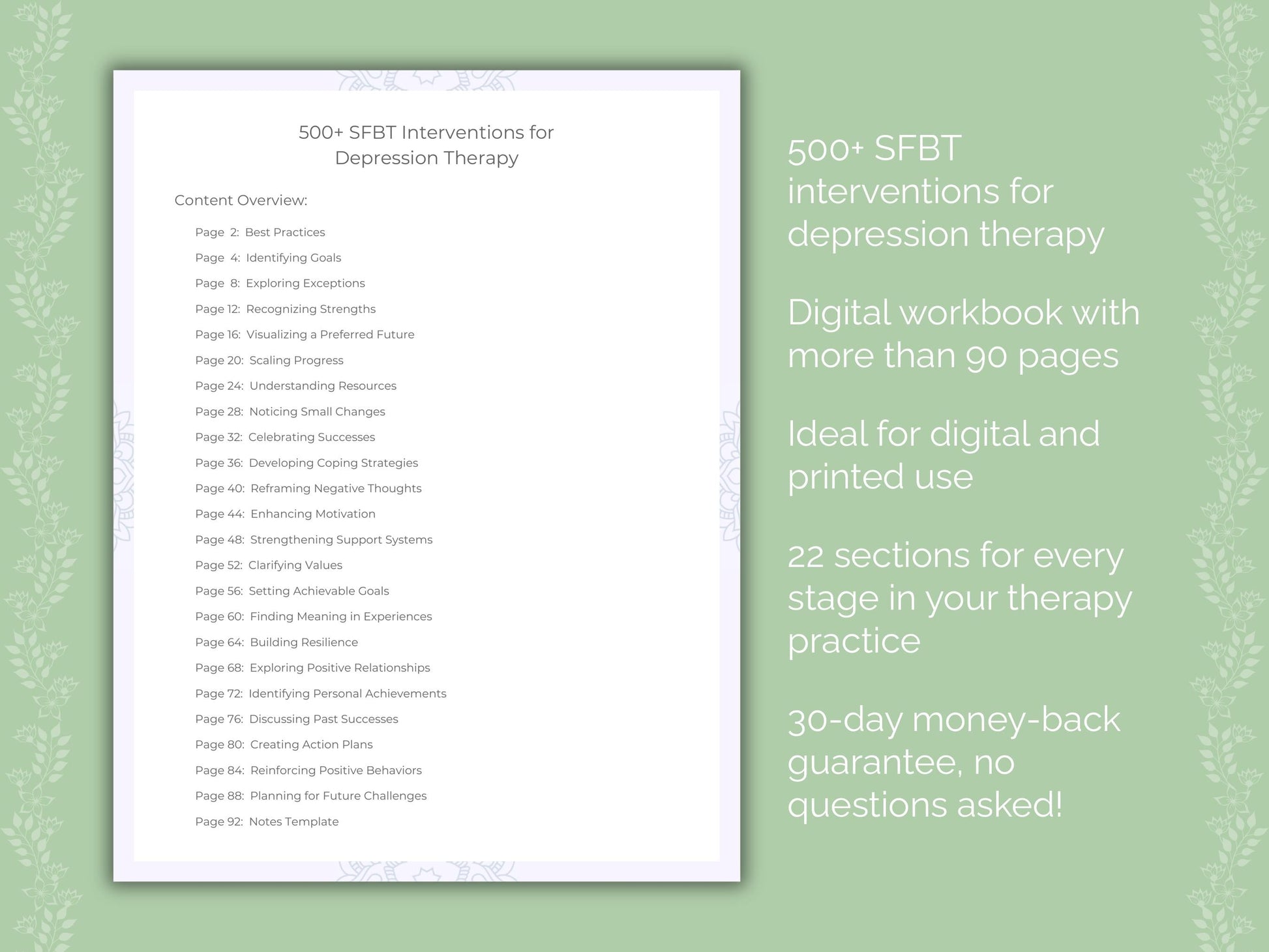 Depression Solution-Focused Brief Therapy (SFBT) Therapist Worksheets