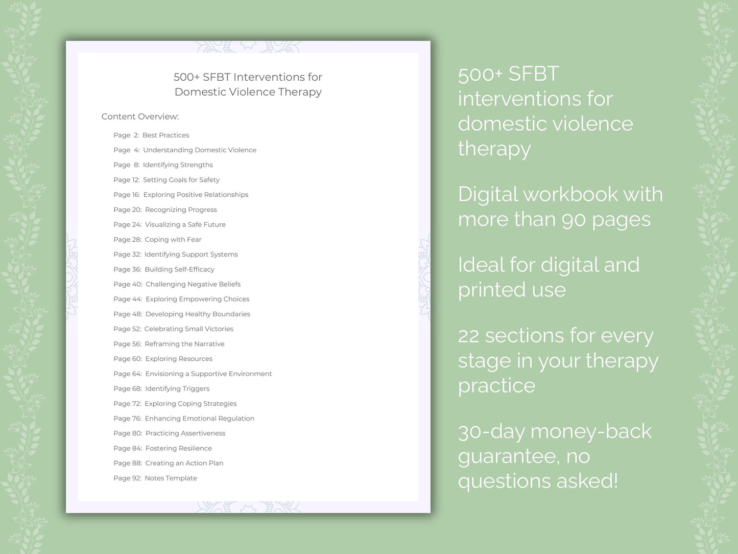 Domestic Violence Solution-Focused Brief Therapy (SFBT) Therapist Worksheets