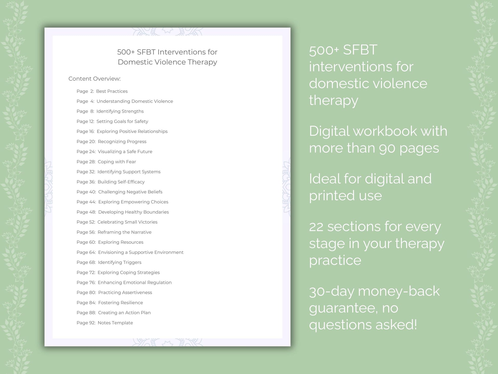 Domestic Violence Solution-Focused Brief Therapy (SFBT) Therapist Worksheets