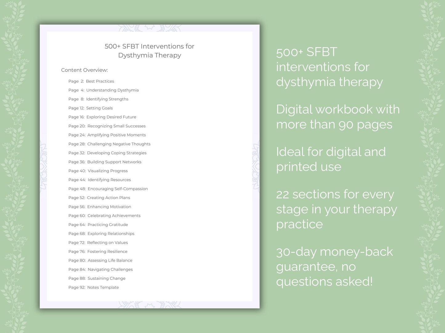 Dysthymia Solution-Focused Brief Therapy (SFBT) Therapist Worksheets