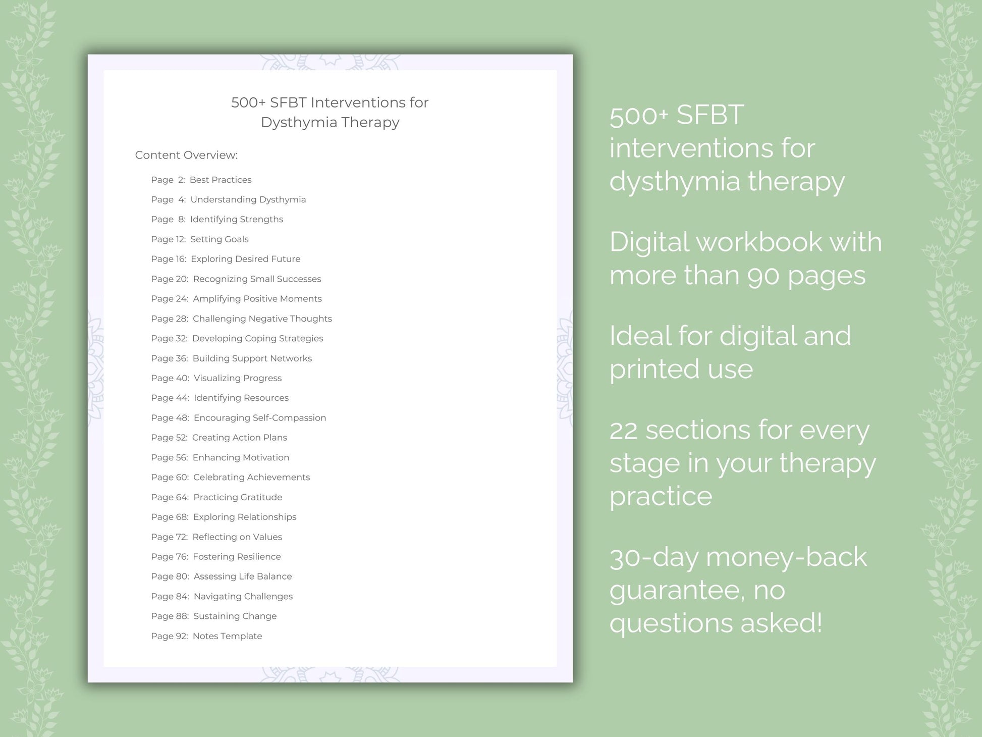 Dysthymia Solution-Focused Brief Therapy (SFBT) Therapist Worksheets