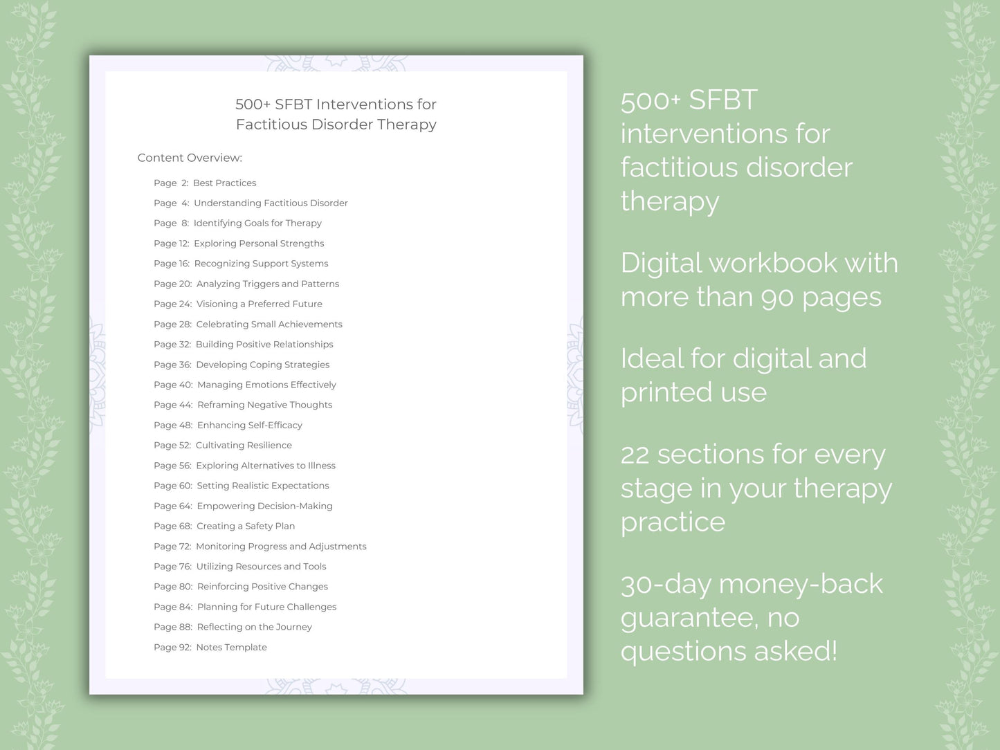Factitious Disorder Solution-Focused Brief Therapy (SFBT) Therapist Worksheets