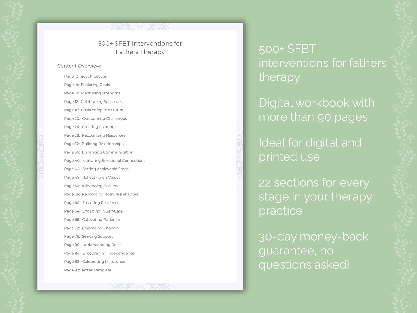 Fathers Solution-Focused Brief Therapy (SFBT) Therapist Worksheets