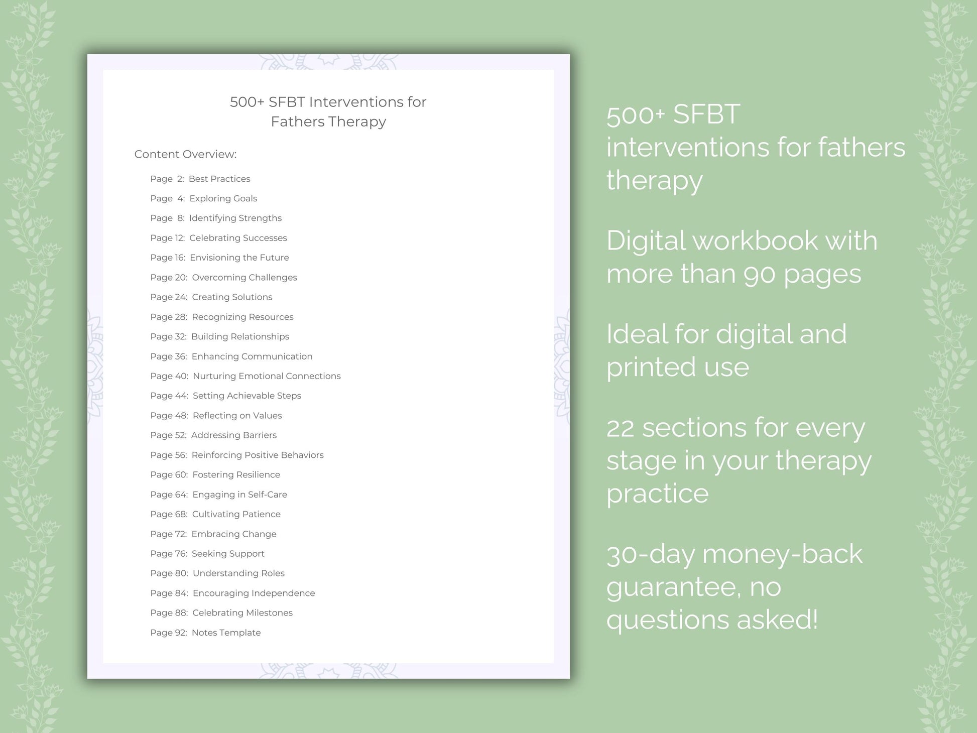 Fathers Solution-Focused Brief Therapy (SFBT) Therapist Worksheets