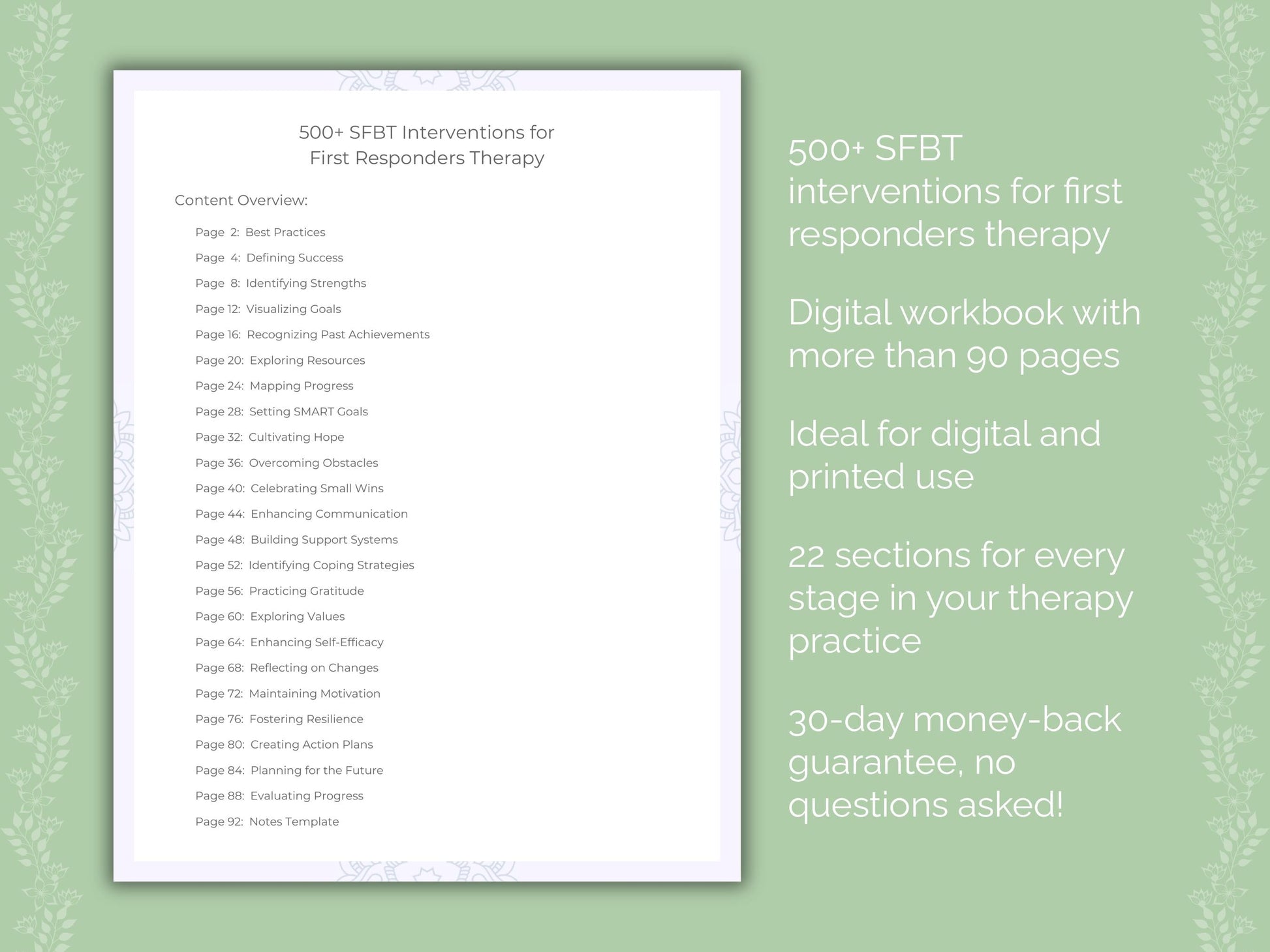 First Responders Solution-Focused Brief Therapy (SFBT) Therapist Worksheets