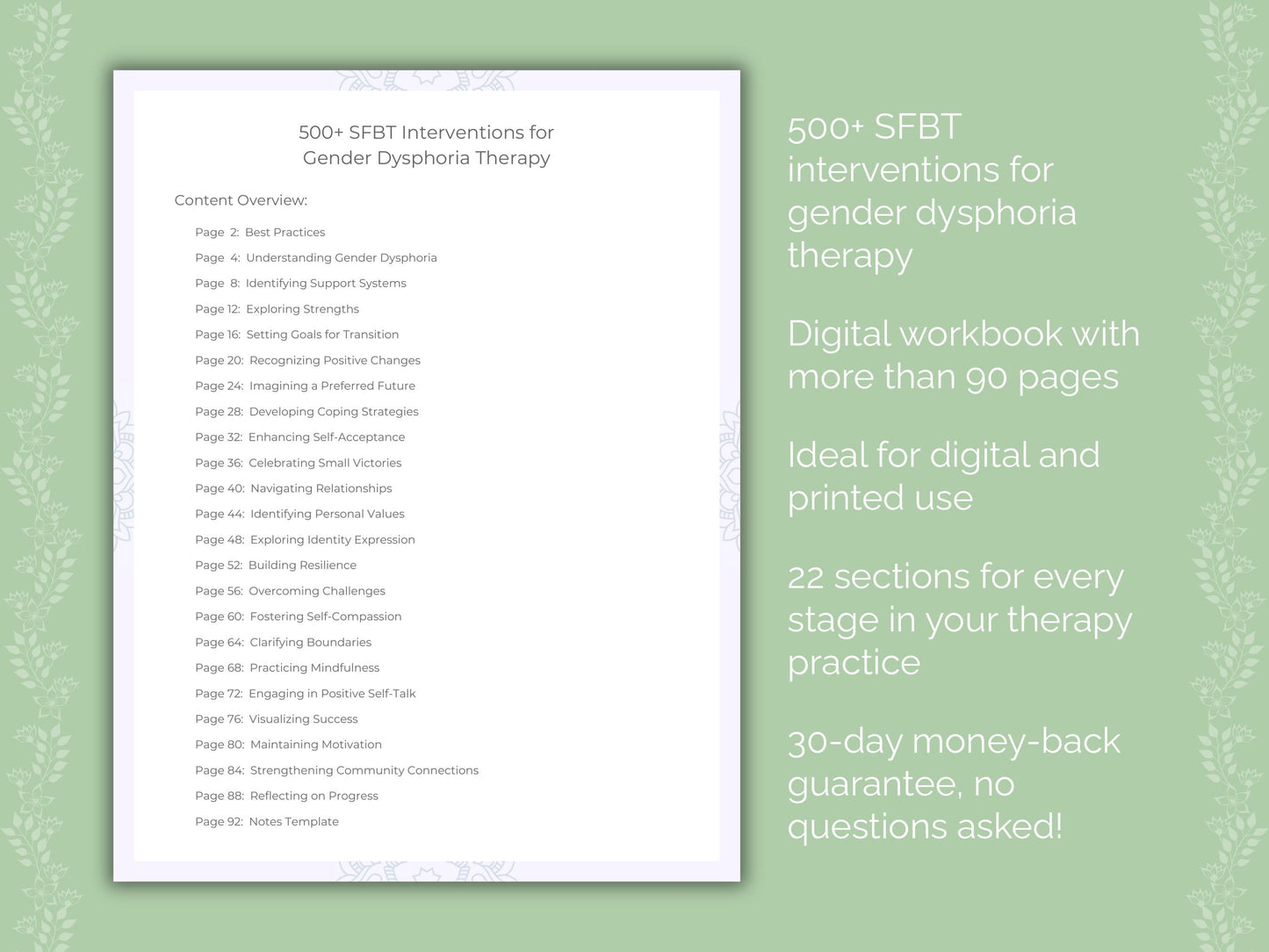 Gender Dysphoria Solution-Focused Brief Therapy (SFBT) Therapist Worksheets