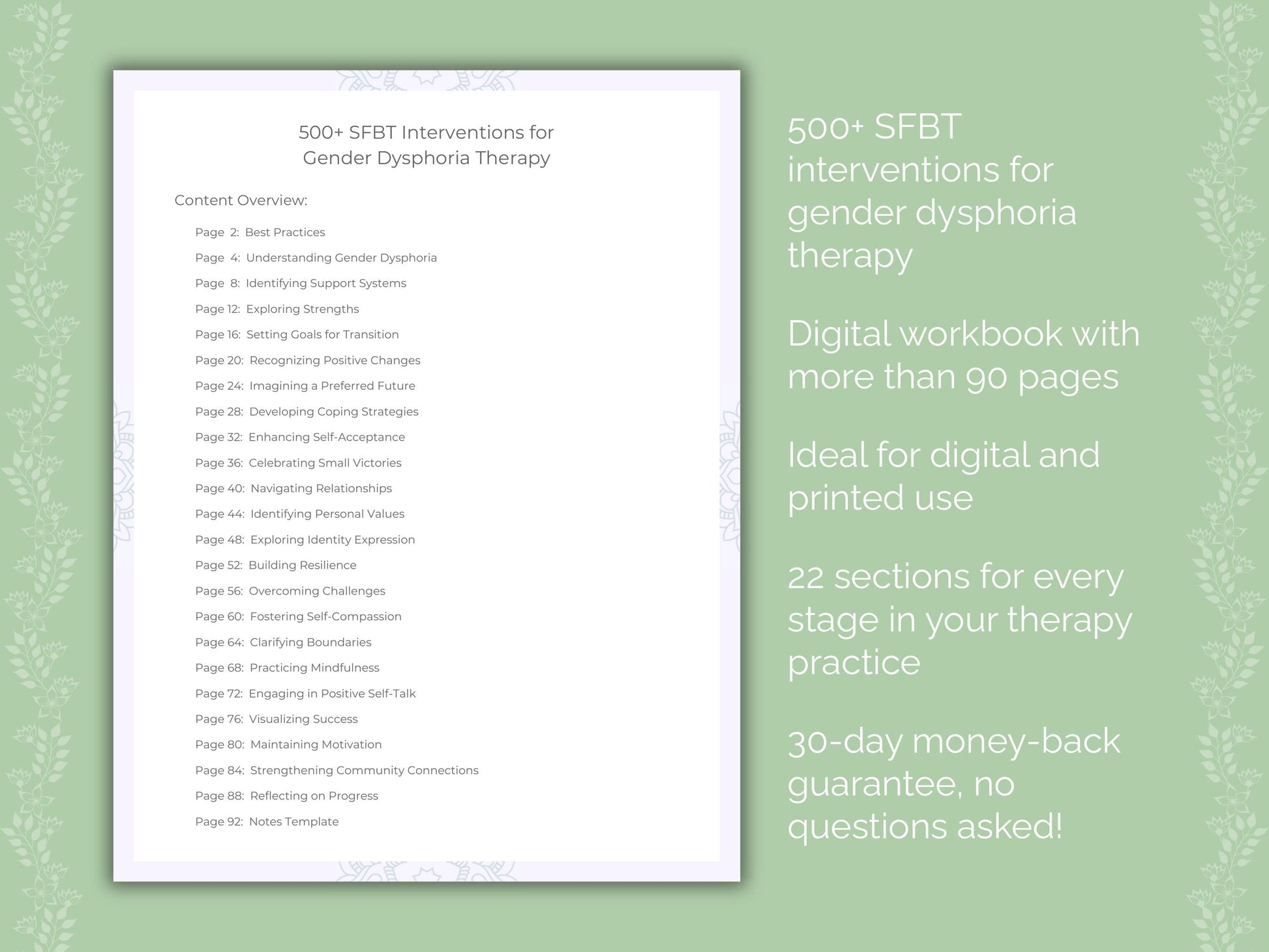 Gender Dysphoria Solution-Focused Brief Therapy (SFBT) Therapist Worksheets