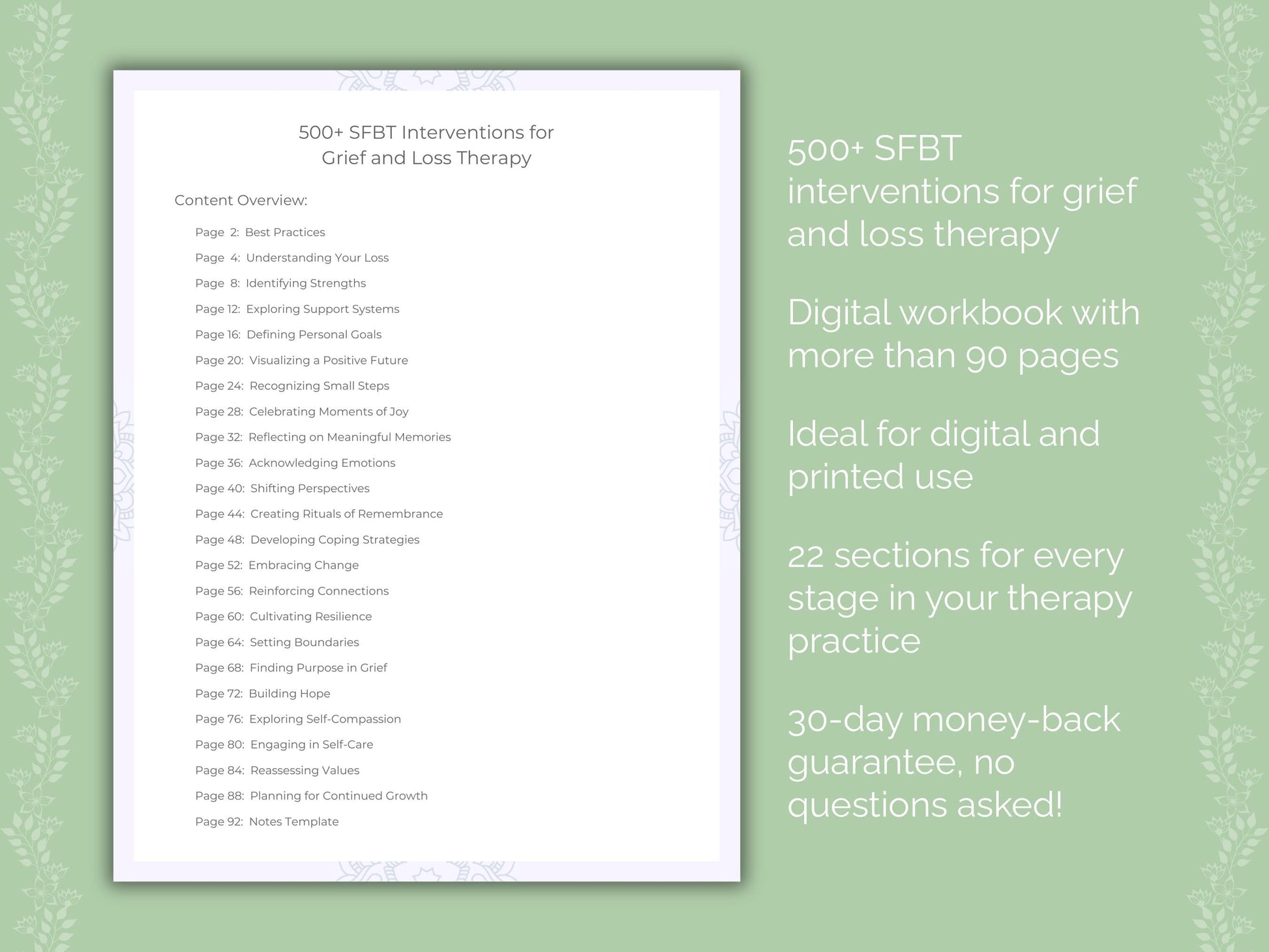 Grief and Loss Solution-Focused Brief Therapy (SFBT) Therapist Worksheets