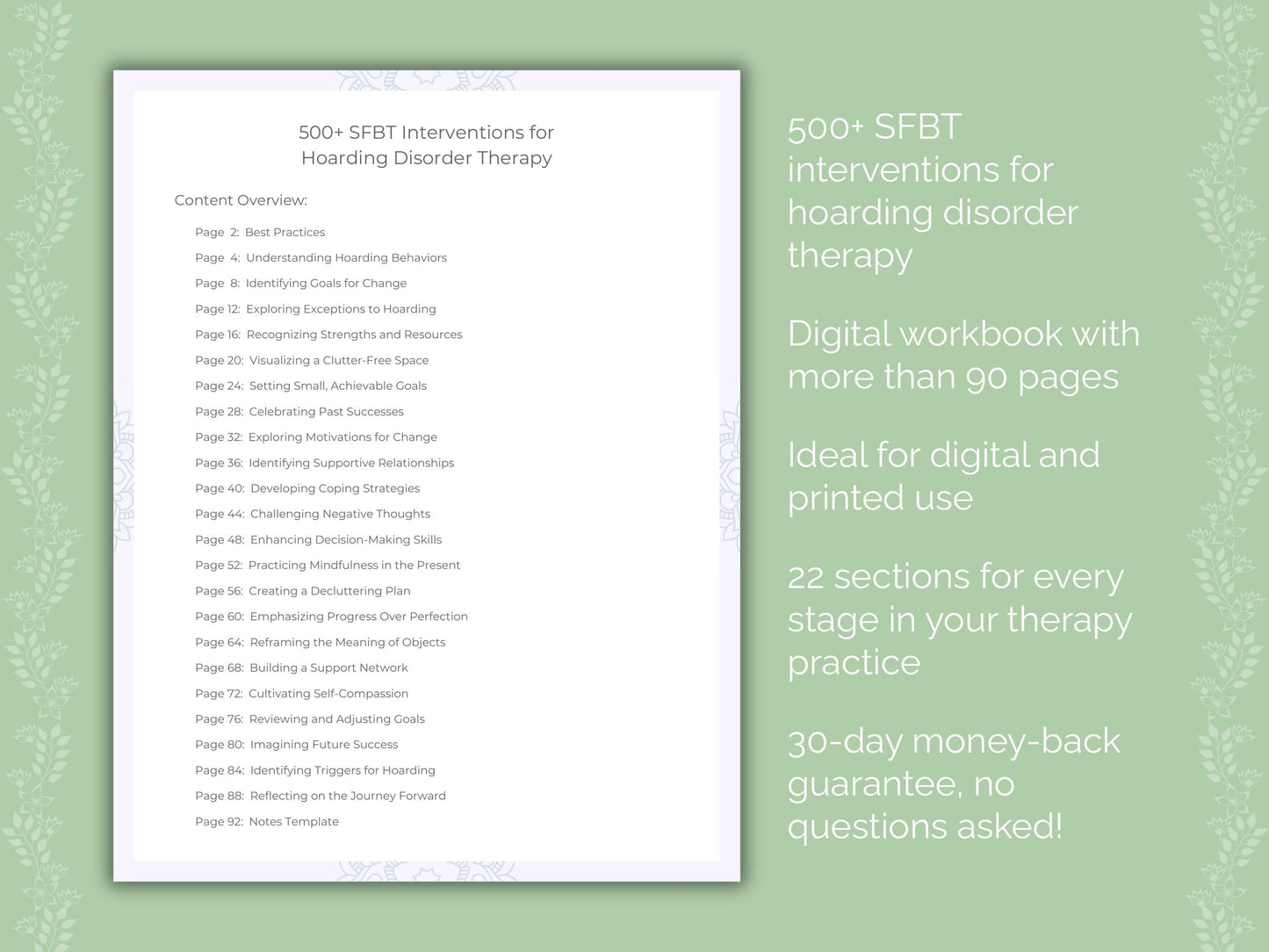 Hoarding Disorder Solution-Focused Brief Therapy (SFBT) Therapist Worksheets