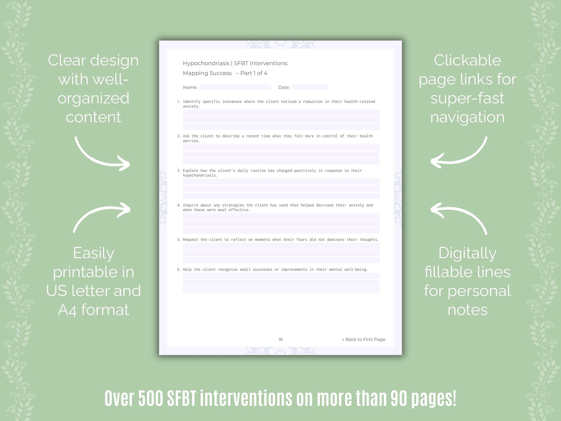 Hypochondriasis Solution-Focused Brief Therapy (SFBT) Counseling Templates