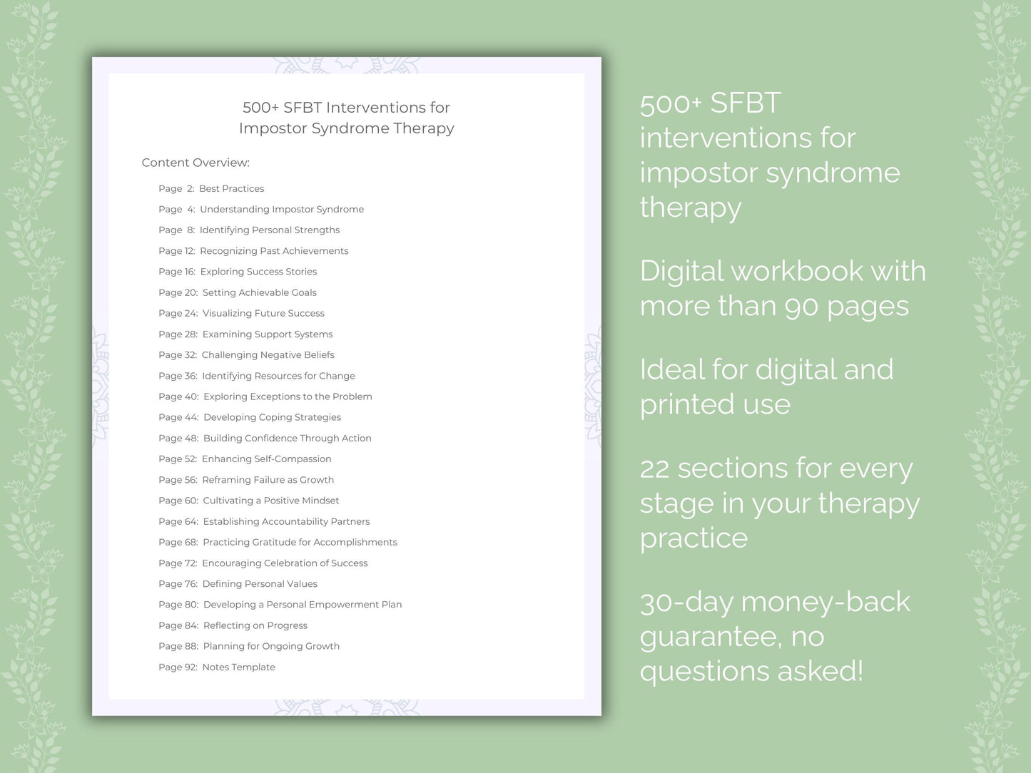 Impostor Syndrome Solution-Focused Brief Therapy (SFBT) Therapist Worksheets