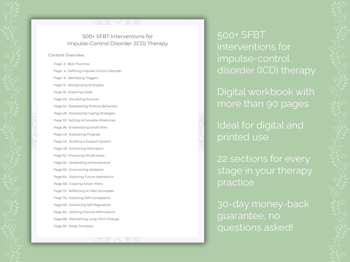 Impulse-Control Disorder (ICD) Solution-Focused Brief Therapy (SFBT) Therapist Worksheets