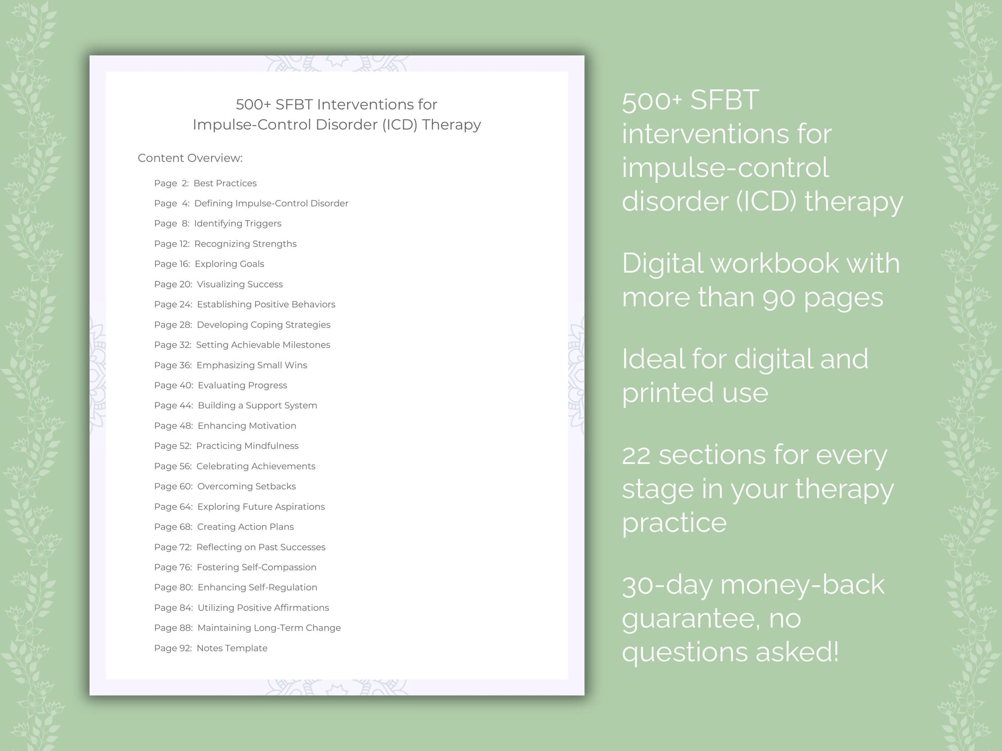 Impulse-Control Disorder (ICD) Solution-Focused Brief Therapy (SFBT) Therapist Worksheets