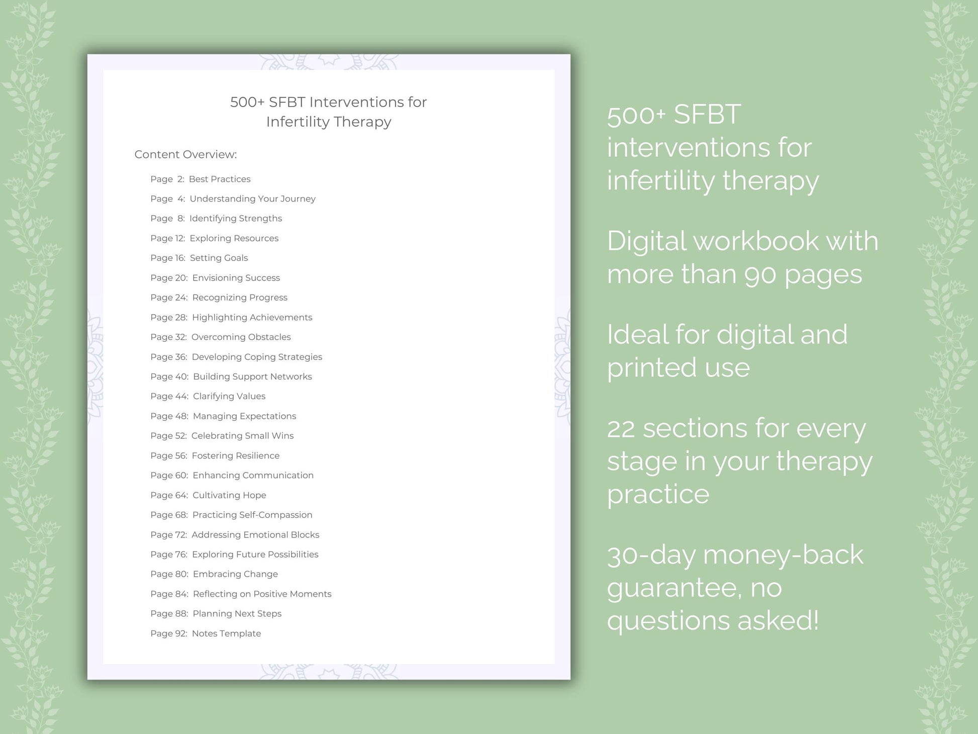 Infertility Solution-Focused Brief Therapy (SFBT) Therapist Worksheets