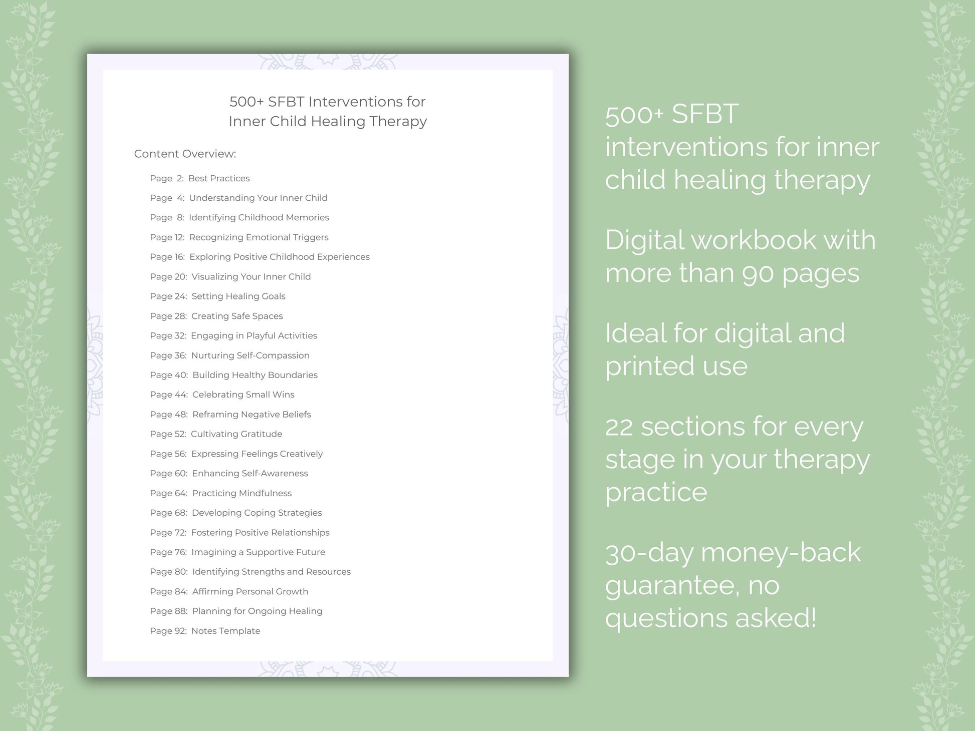 Inner Child Healing Solution-Focused Brief Therapy (SFBT) Therapist Worksheets