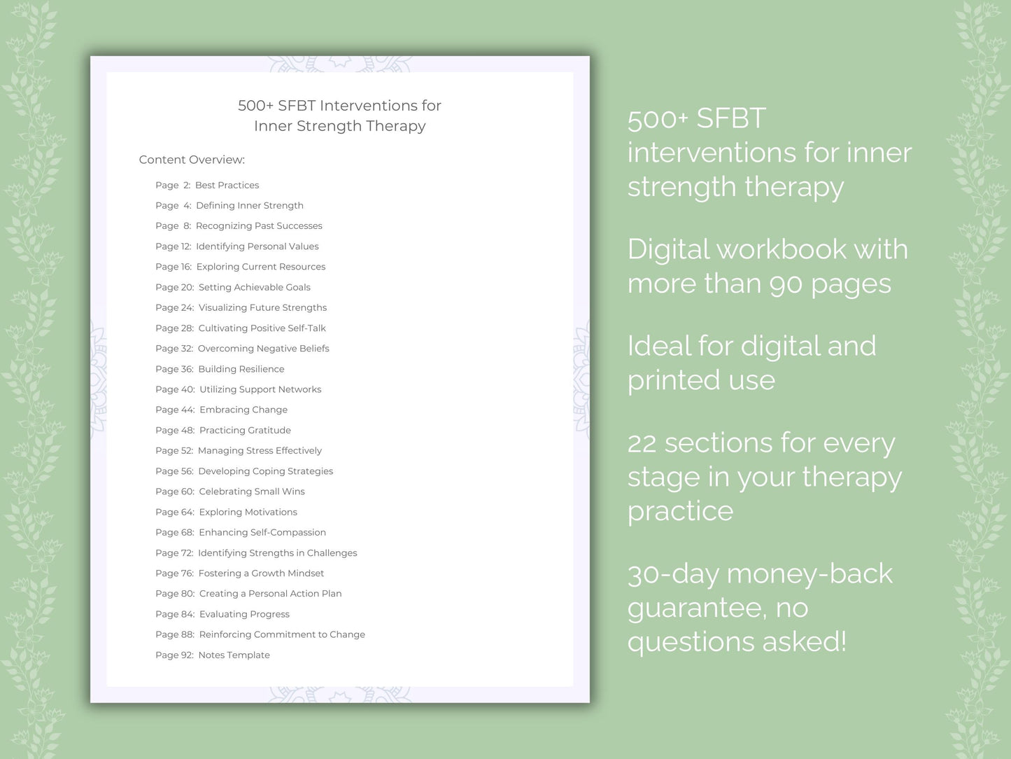Inner Strength Solution-Focused Brief Therapy (SFBT) Therapist Worksheets