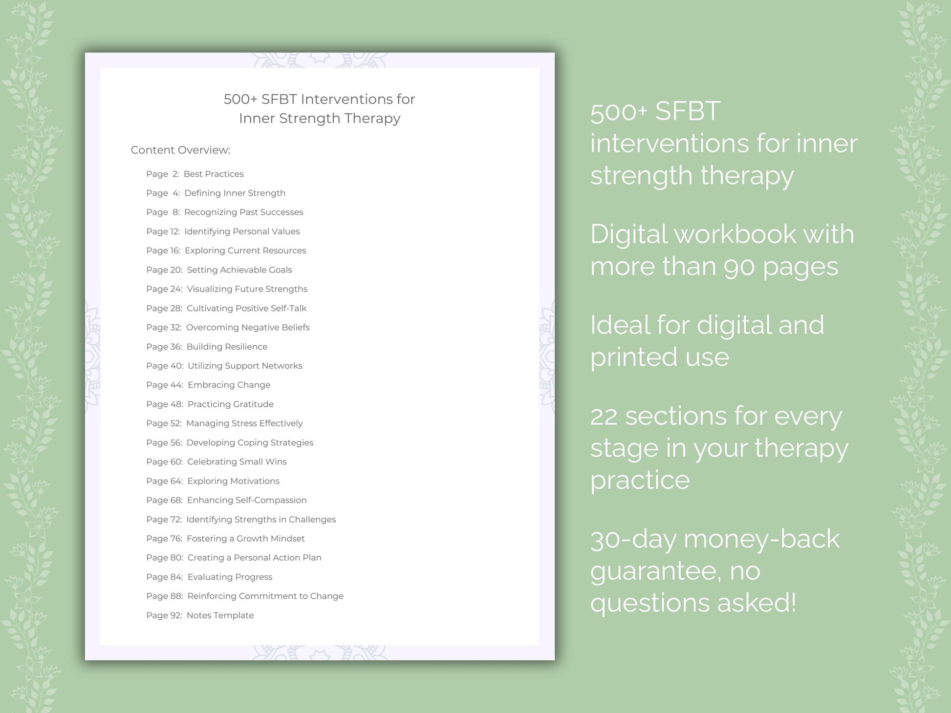 Inner Strength Solution-Focused Brief Therapy (SFBT) Therapist Worksheets