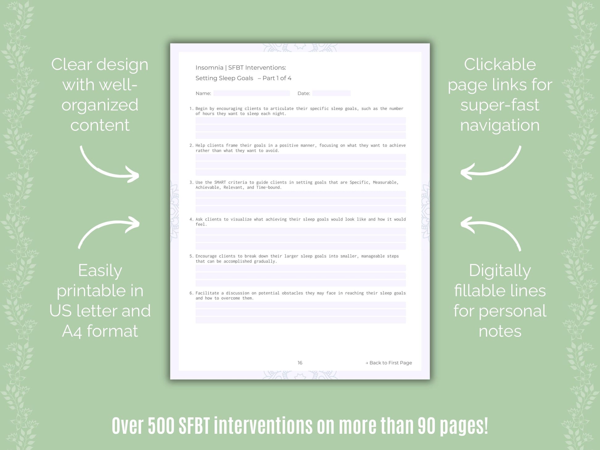Insomnia Solution-Focused Brief Therapy (SFBT) Counseling Templates