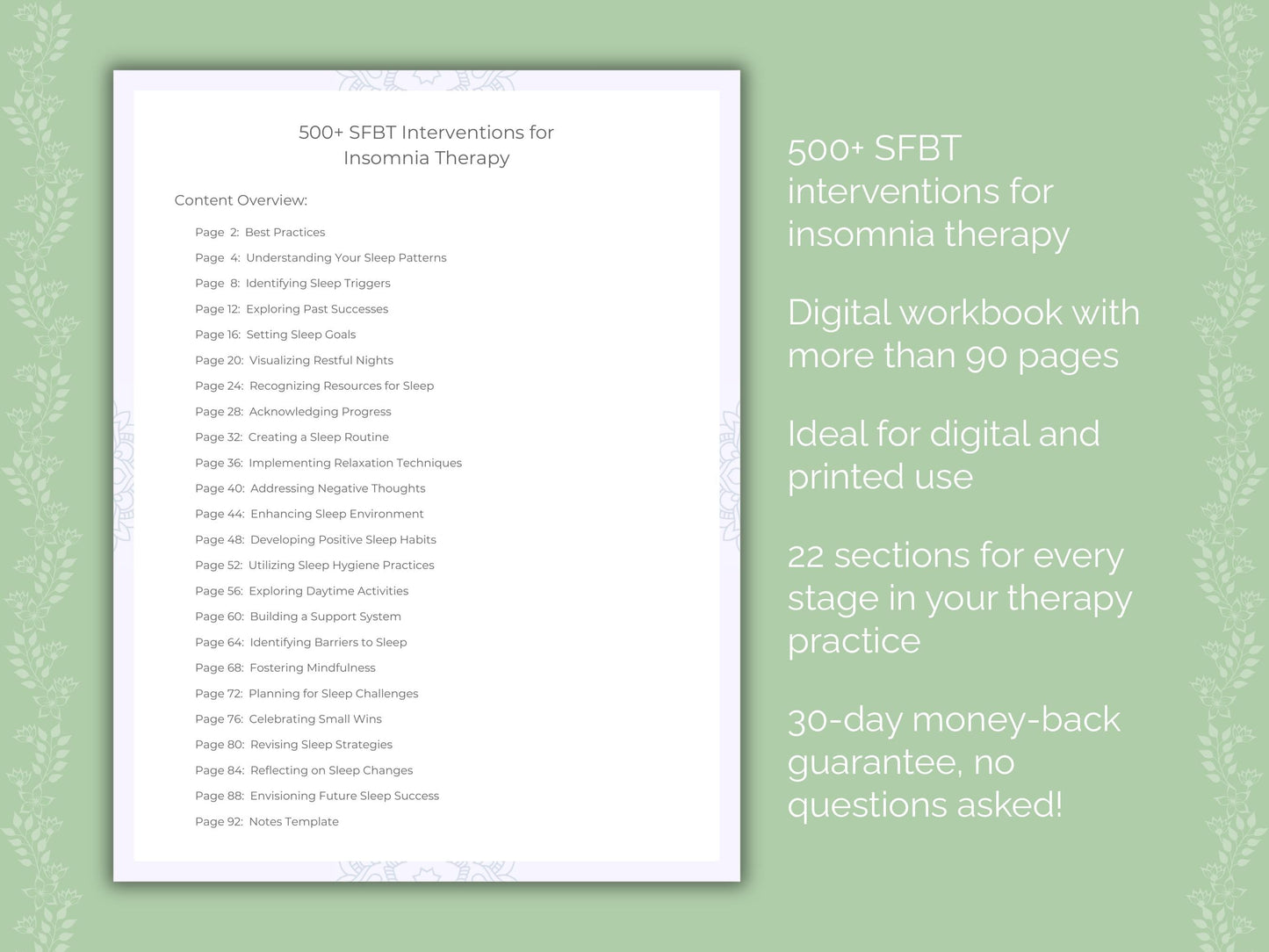 Insomnia Solution-Focused Brief Therapy (SFBT) Therapist Worksheets