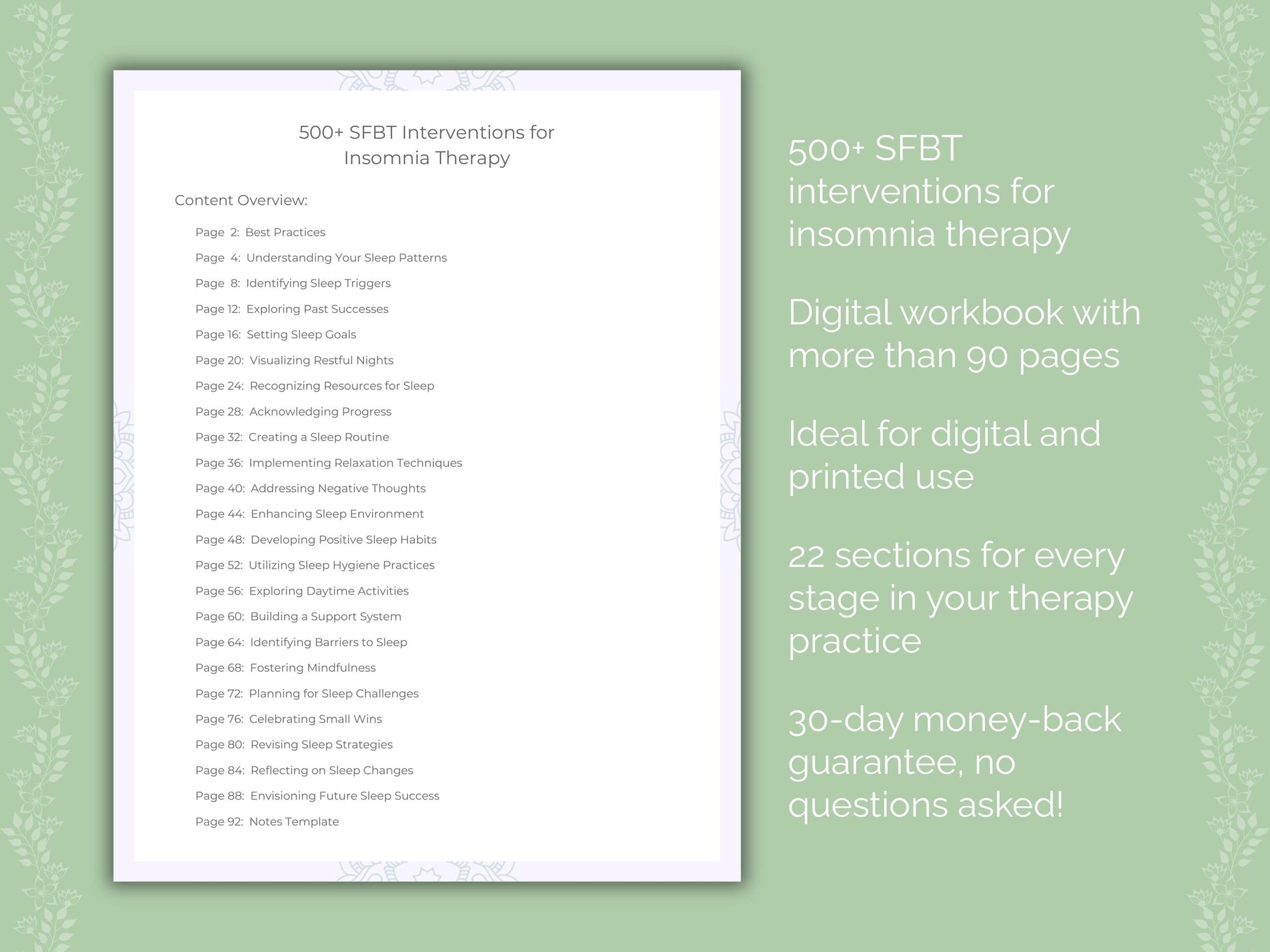 Insomnia Solution-Focused Brief Therapy (SFBT) Therapist Worksheets