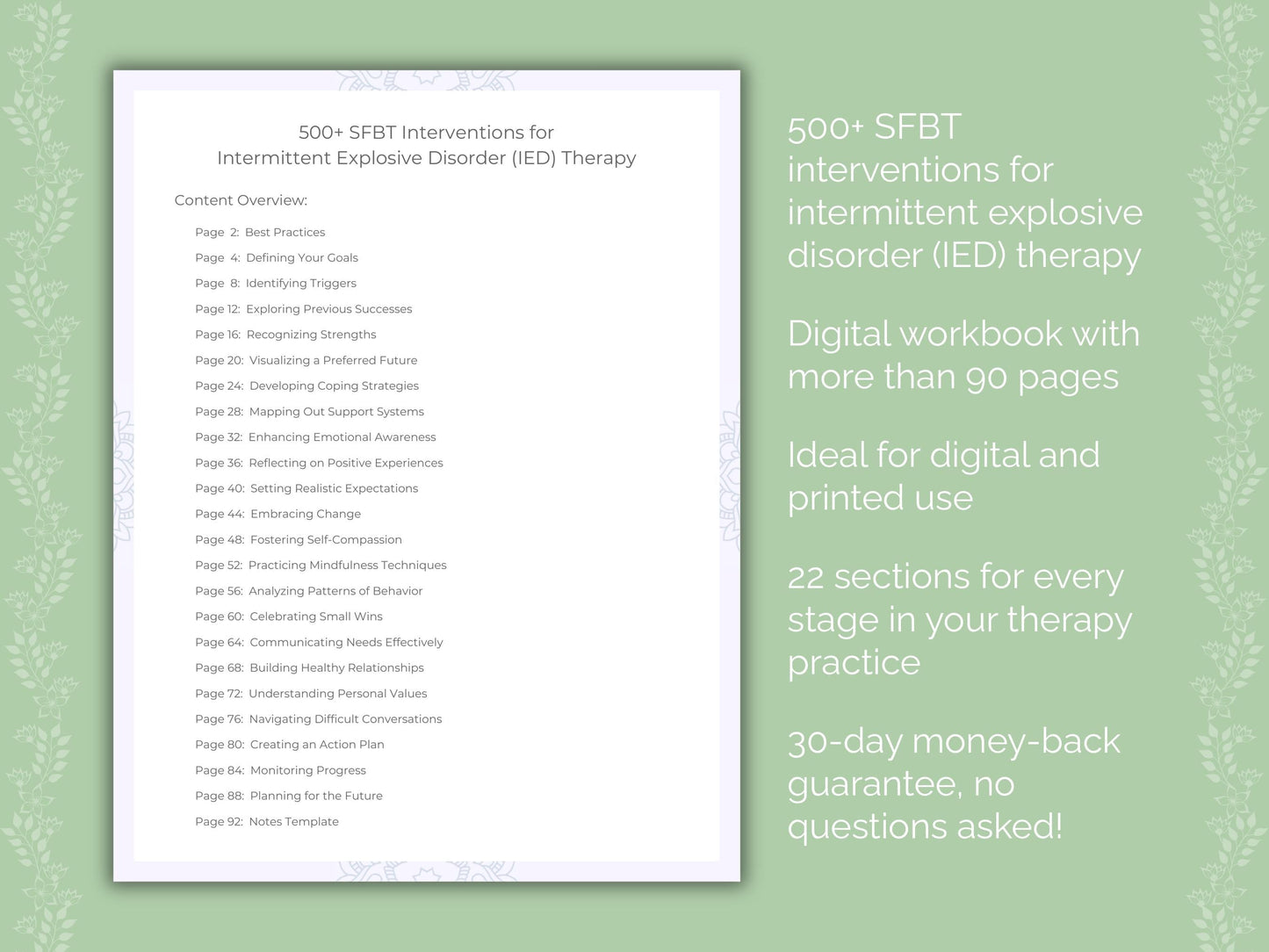 Intermittent Explosive Disorder (IED) Solution-Focused Brief Therapy (SFBT) Therapist Worksheets