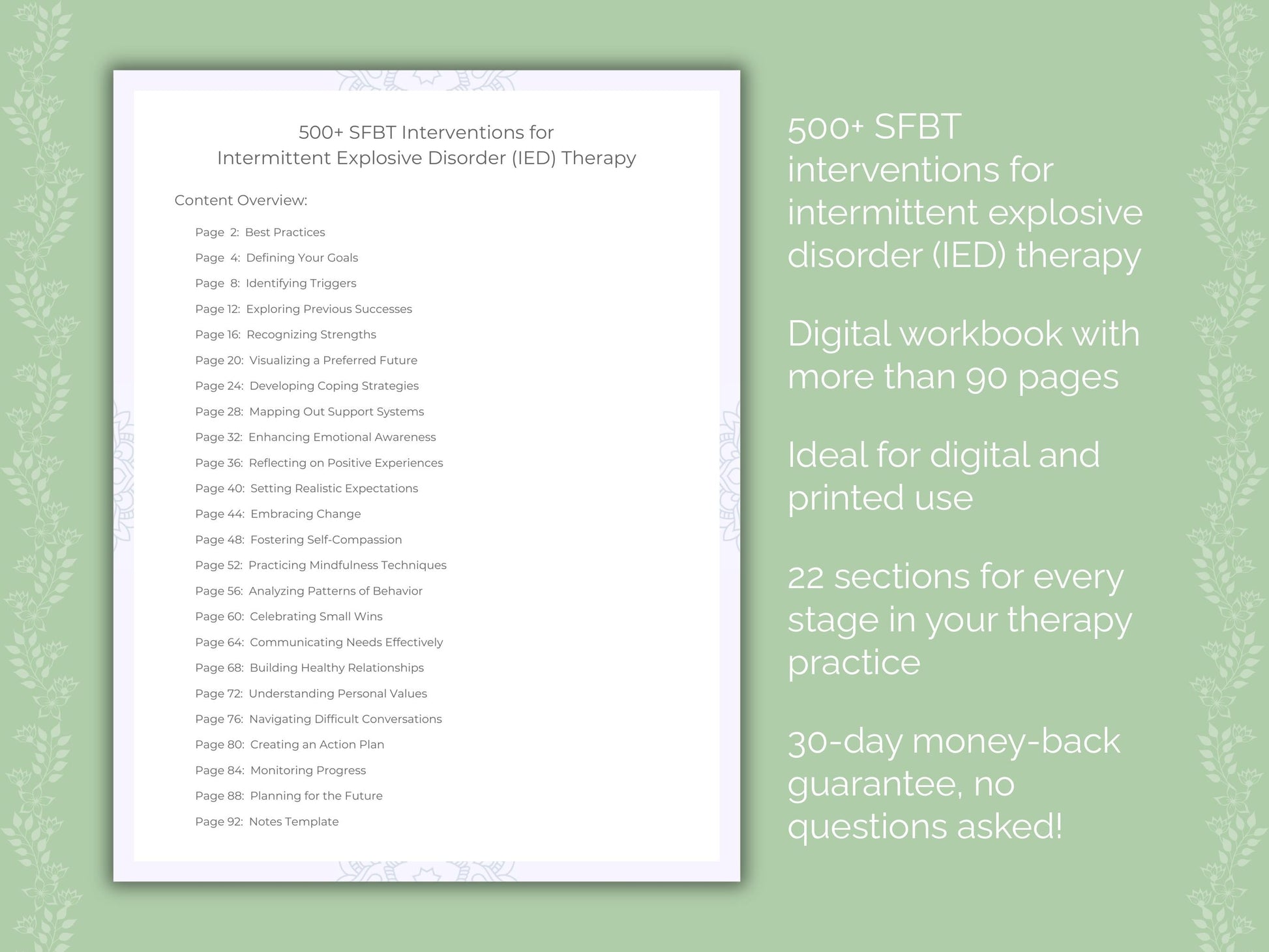 Intermittent Explosive Disorder (IED) Solution-Focused Brief Therapy (SFBT) Therapist Worksheets