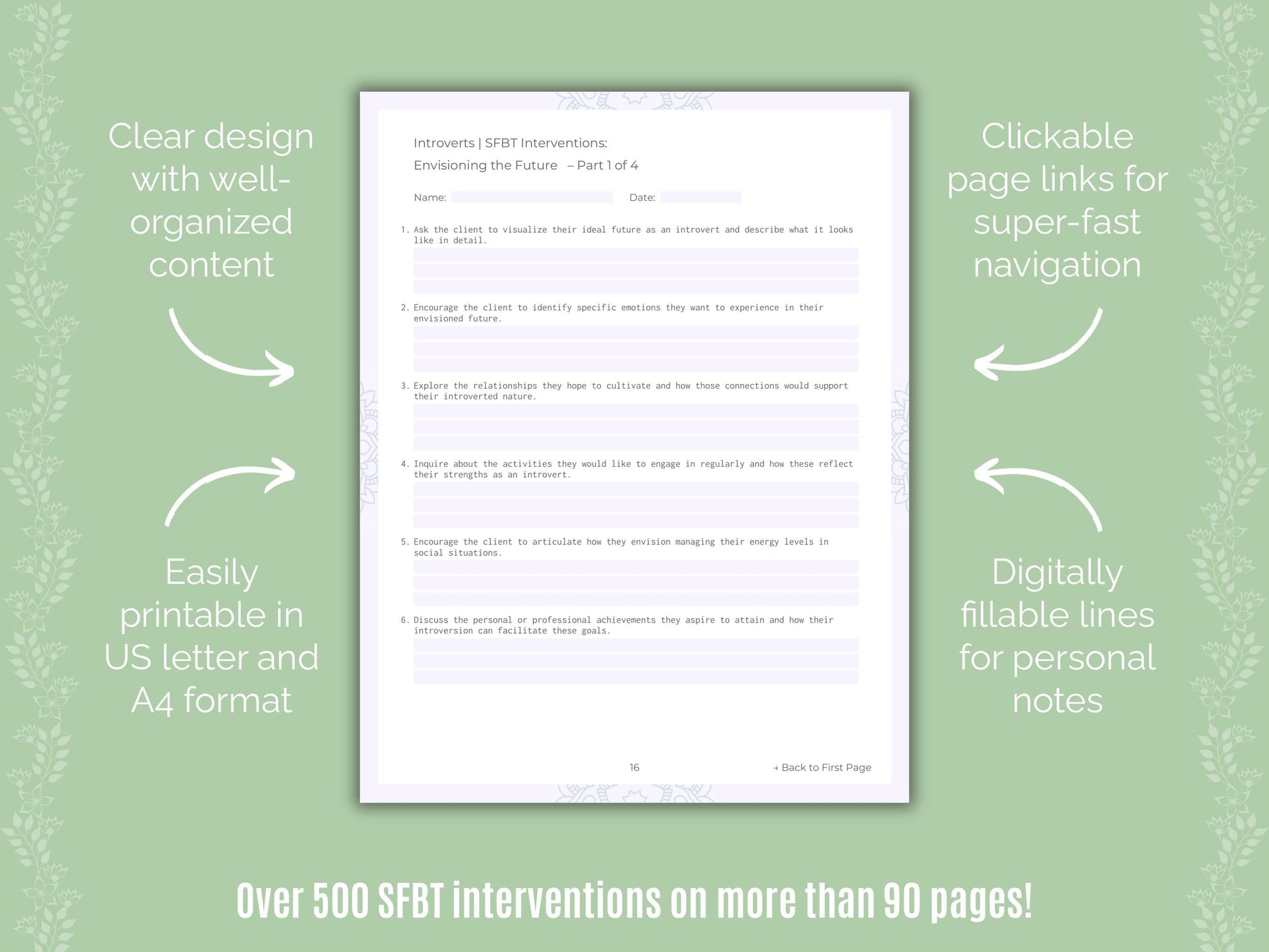 Introversion Solution-Focused Brief Therapy (SFBT) Counseling Templates