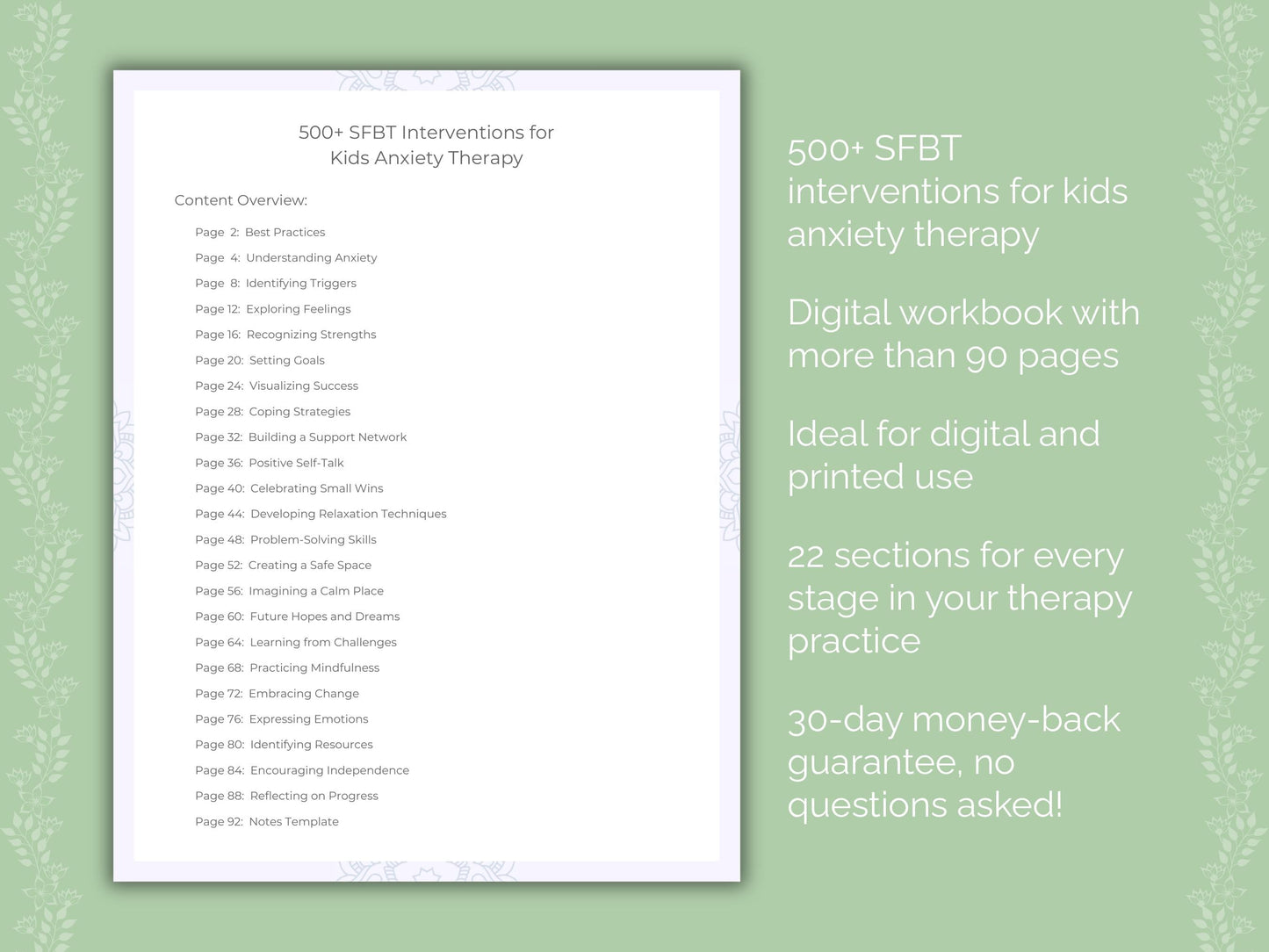 Kids Anxiety Solution-Focused Brief Therapy (SFBT) Therapist Worksheets