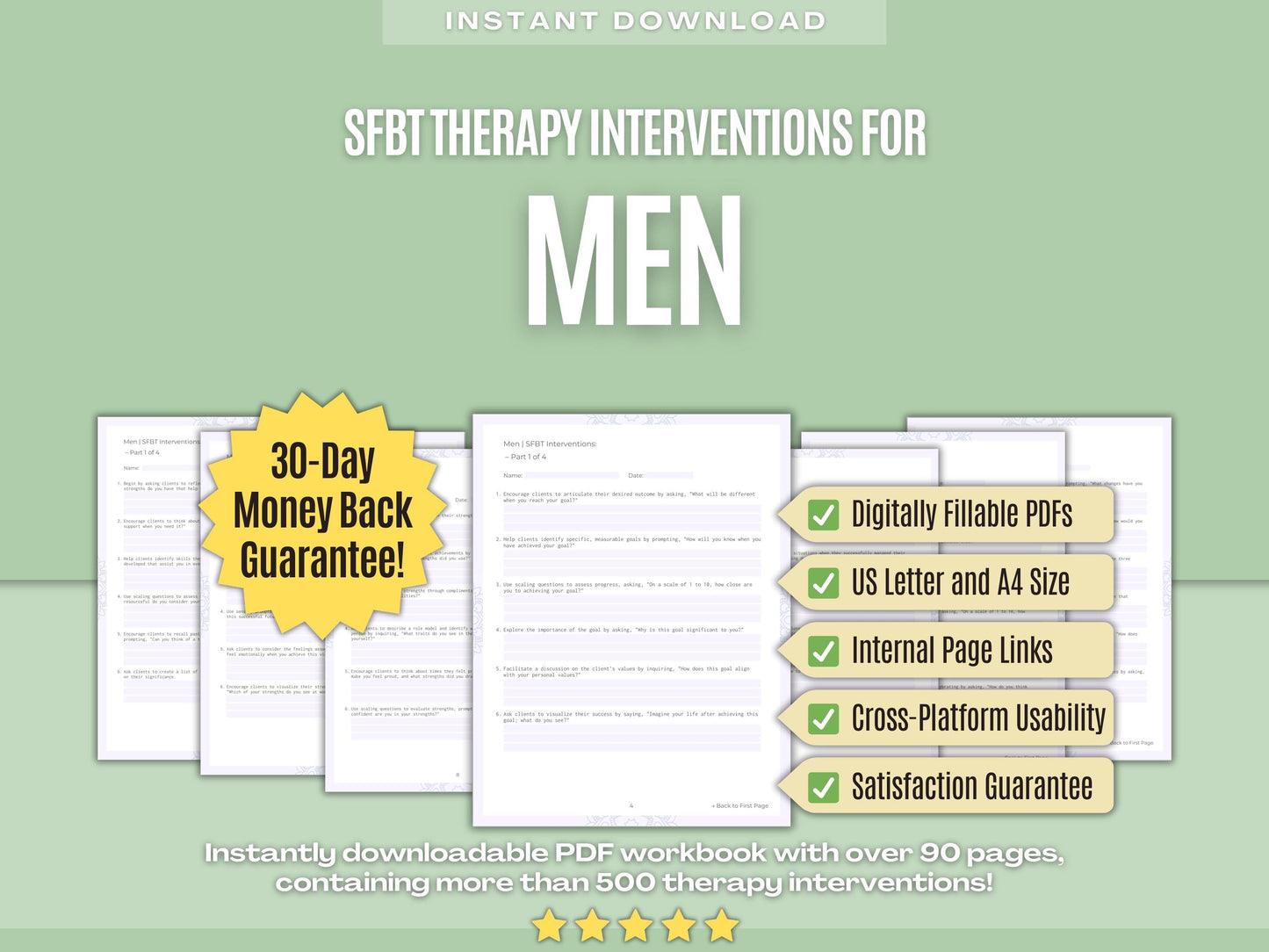 Men Solution-Focused Brief Therapy (SFBT) Psychology Workbooks