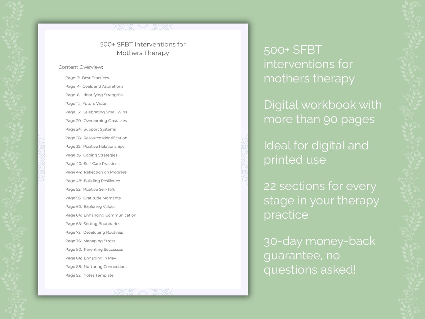 Mothers Solution-Focused Brief Therapy (SFBT) Therapist Worksheets
