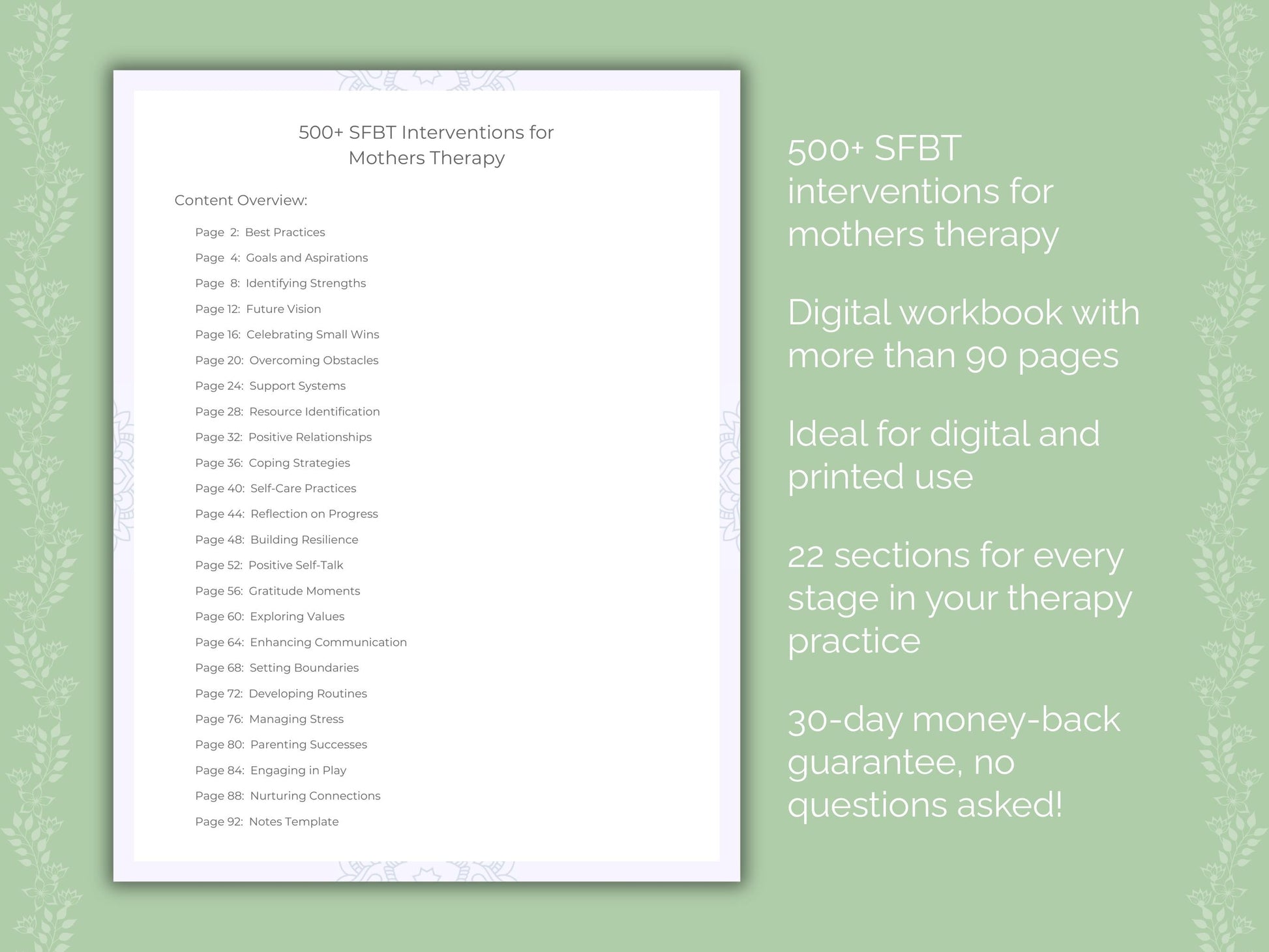 Mothers Solution-Focused Brief Therapy (SFBT) Therapist Worksheets