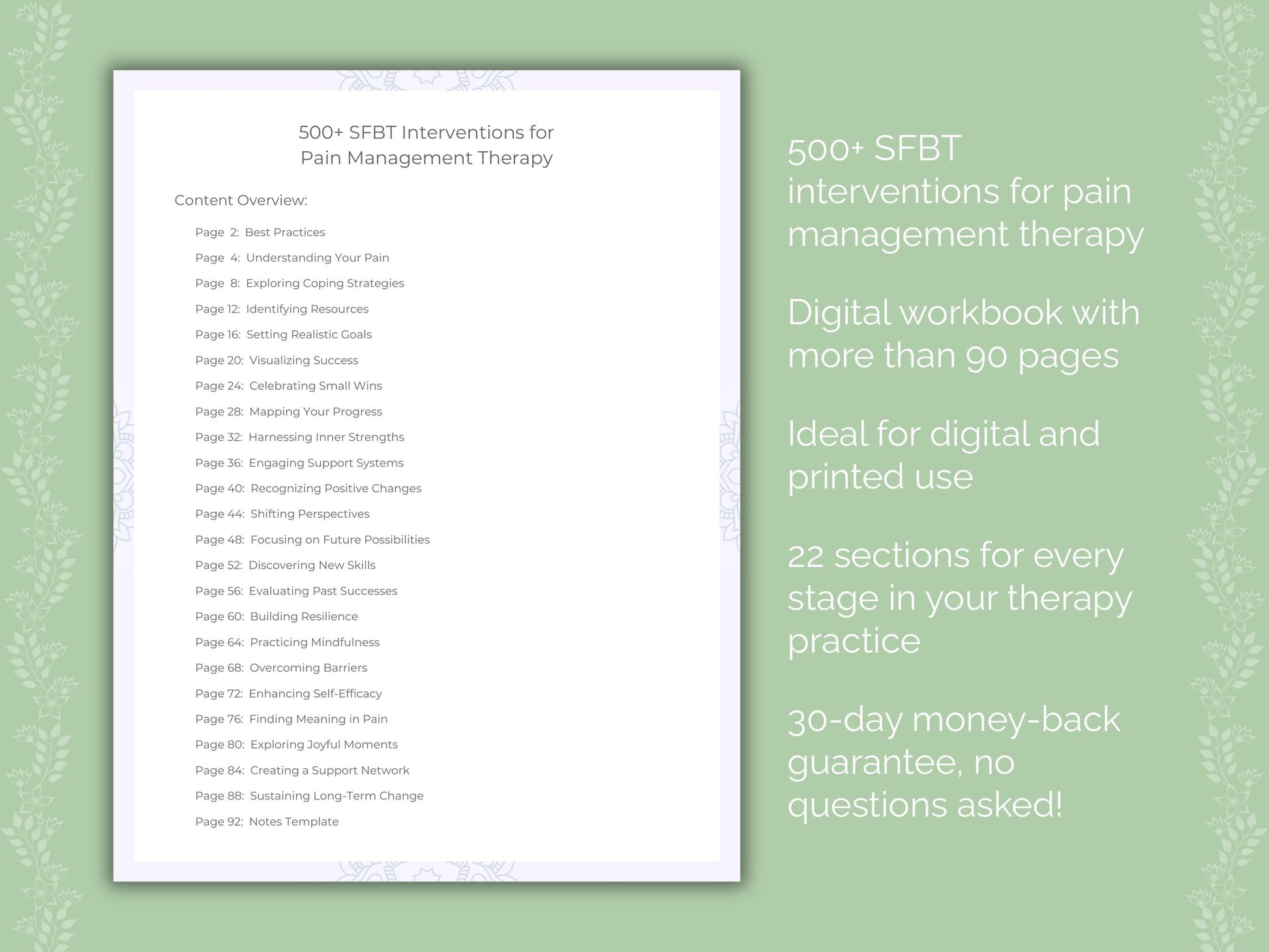 Pain Management Solution-Focused Brief Therapy (SFBT) Therapist Worksheets