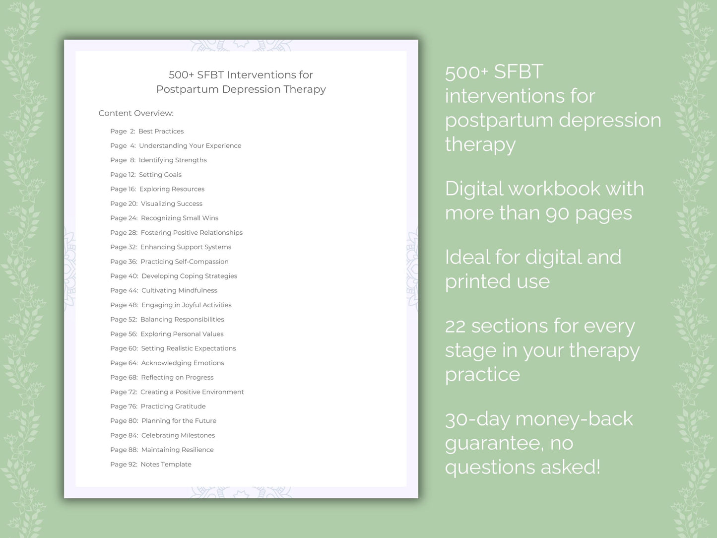 Postpartum Depression Solution-Focused Brief Therapy (SFBT) Therapist Worksheets