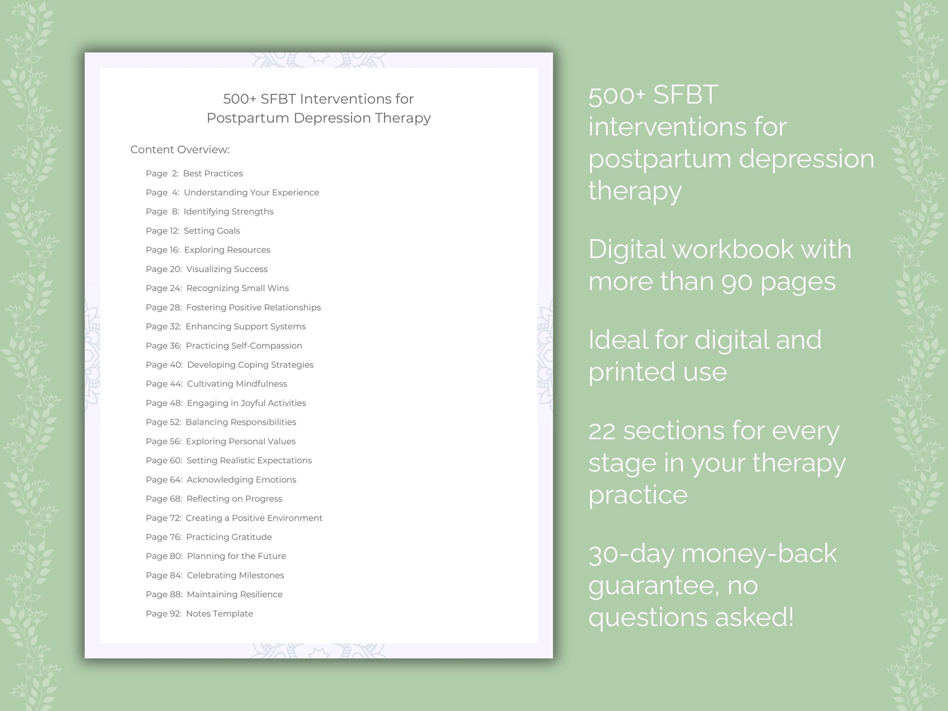 Postpartum Depression Solution-Focused Brief Therapy (SFBT) Therapist Worksheets