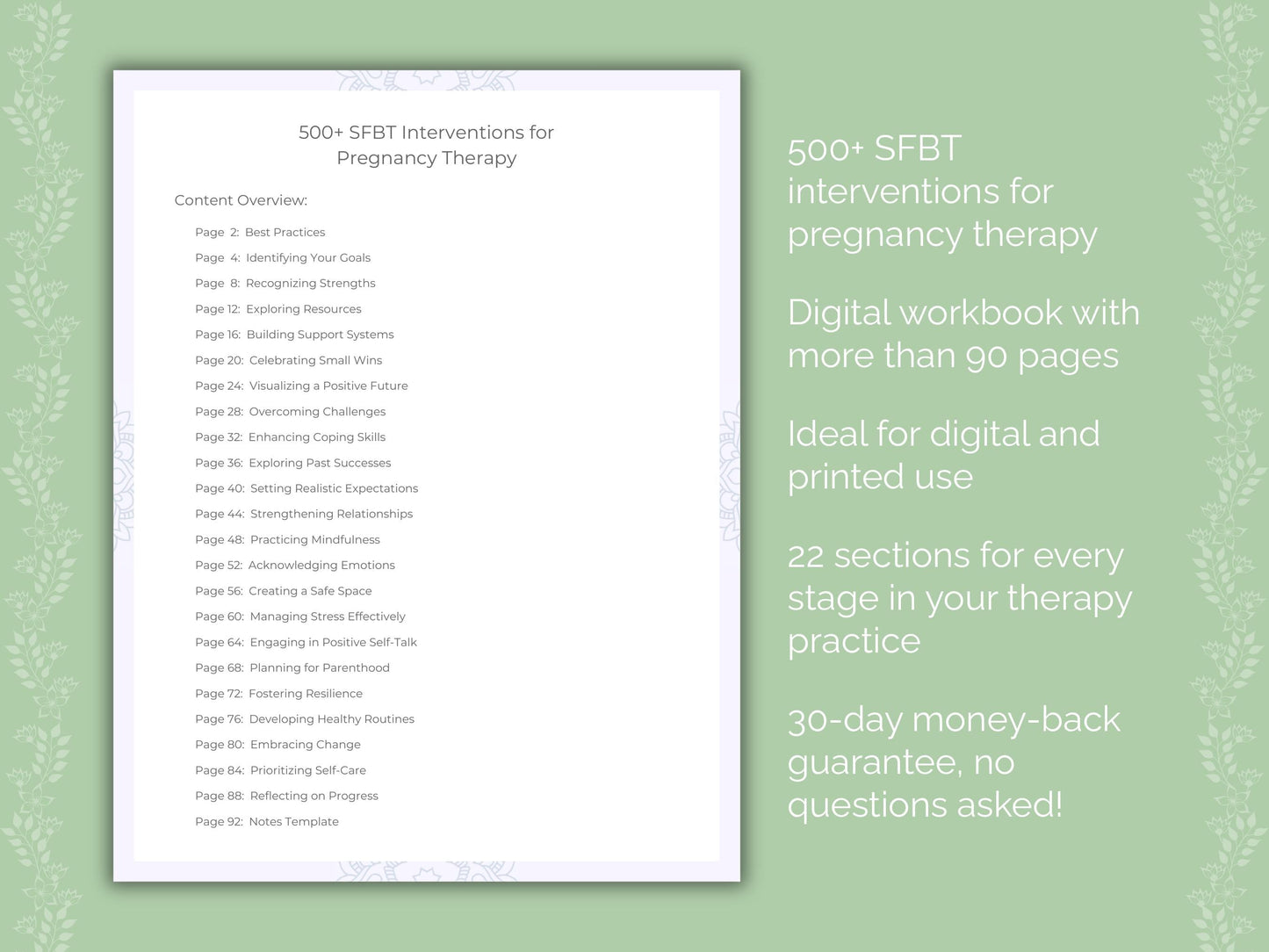 Pregnancy Solution-Focused Brief Therapy (SFBT) Therapist Worksheets
