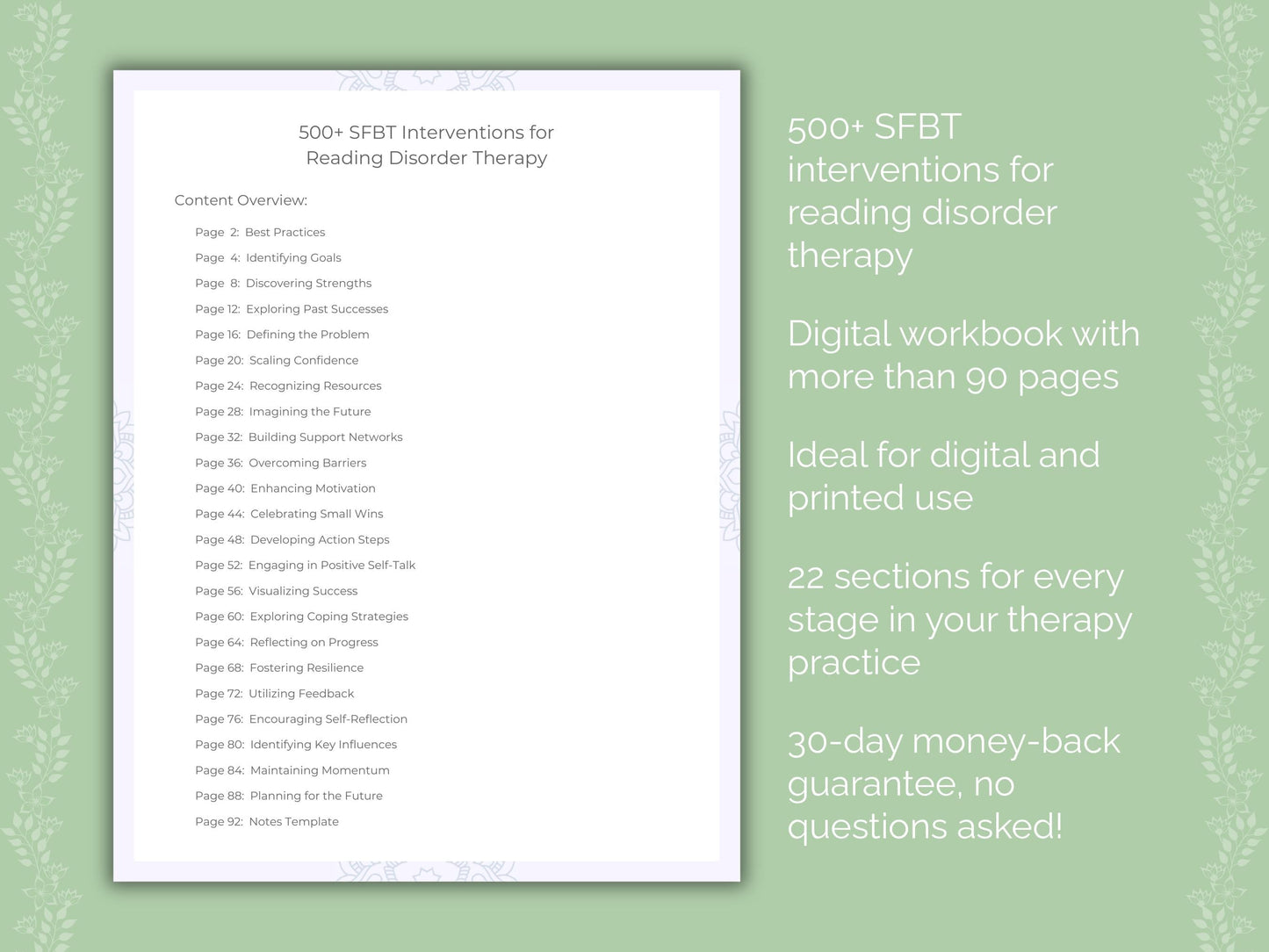 Reading Disorder Solution-Focused Brief Therapy (SFBT) Therapist Worksheets