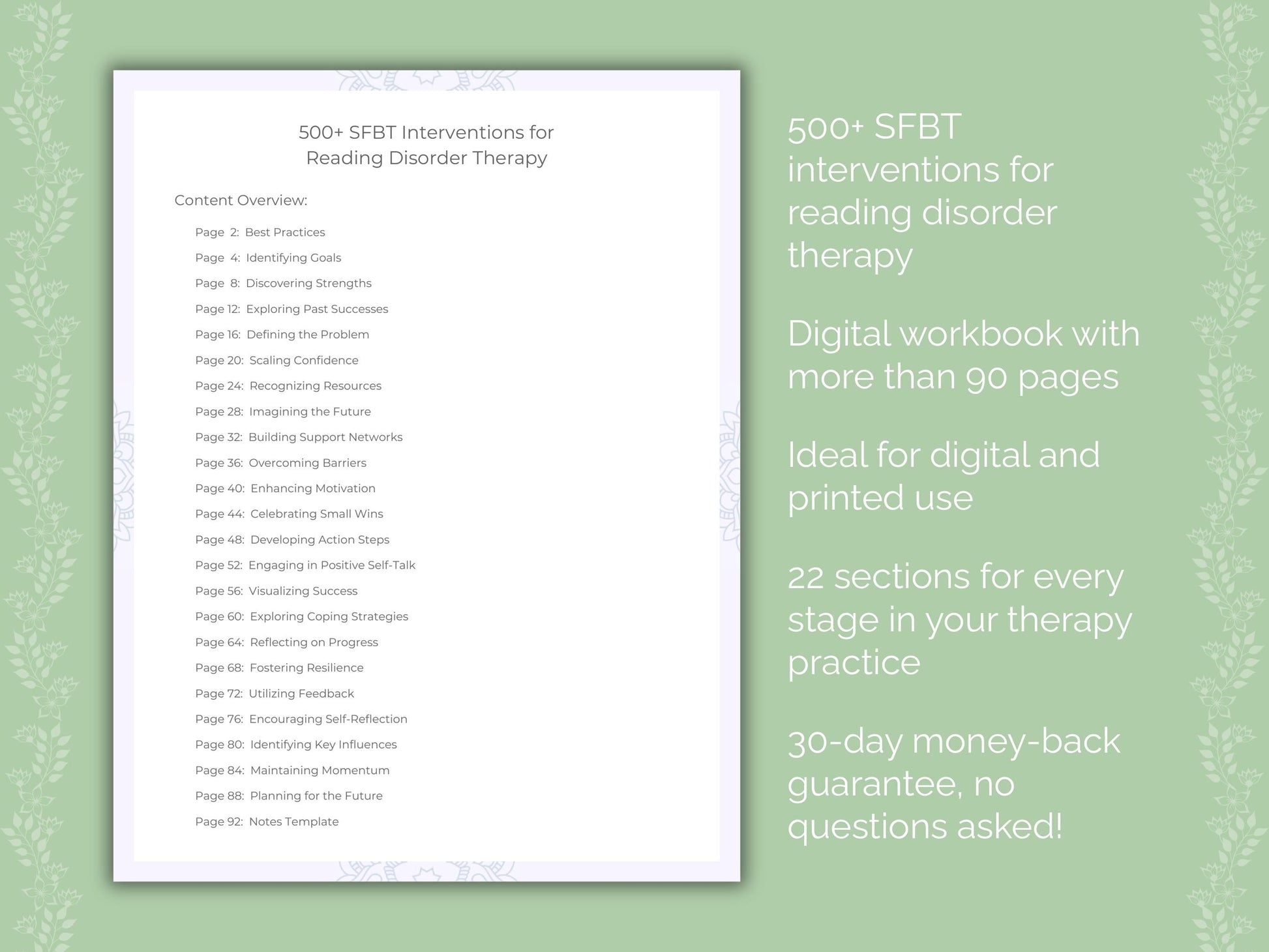Reading Disorder Solution-Focused Brief Therapy (SFBT) Therapist Worksheets