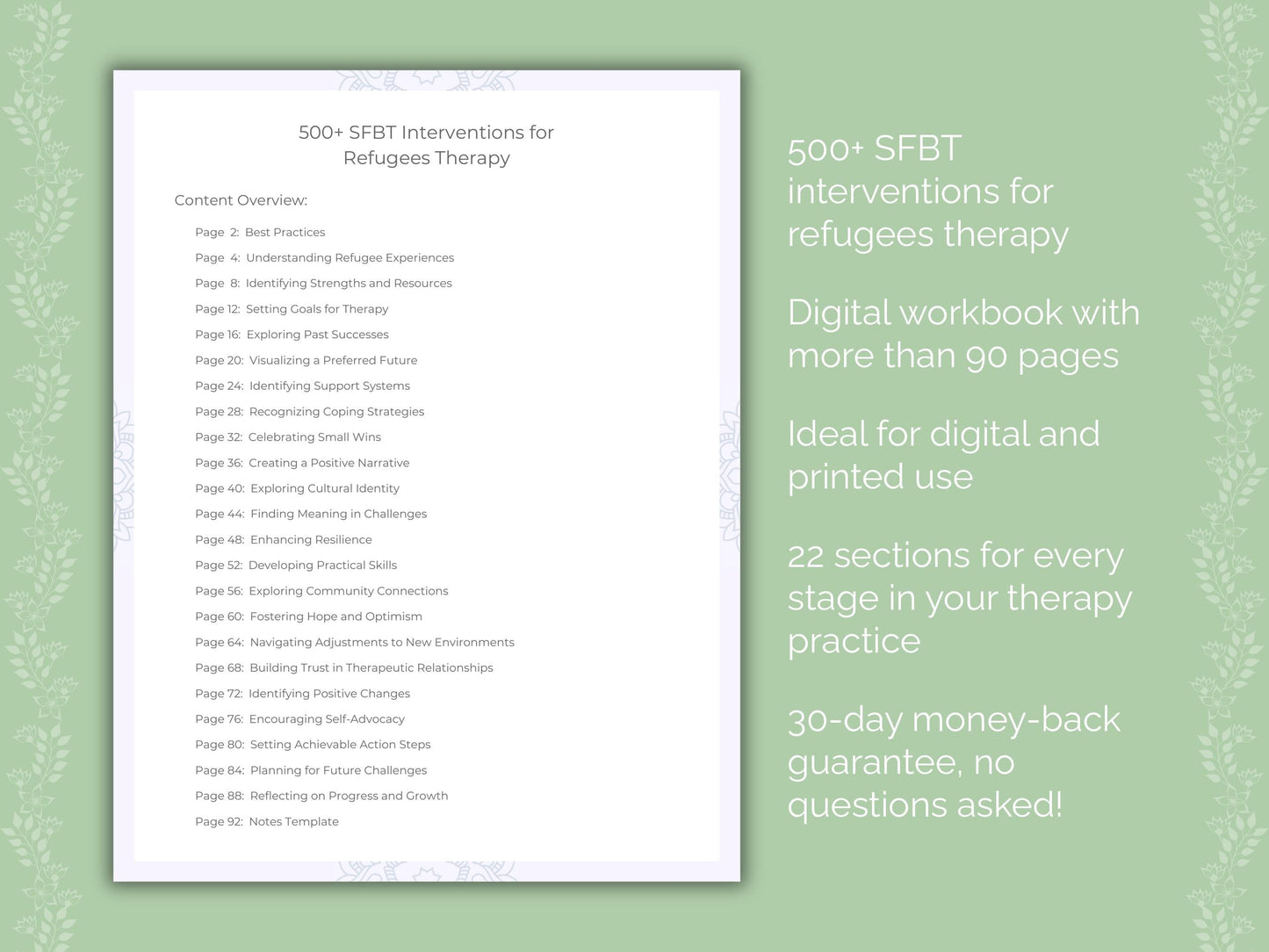 Refugees Solution-Focused Brief Therapy (SFBT) Therapist Worksheets
